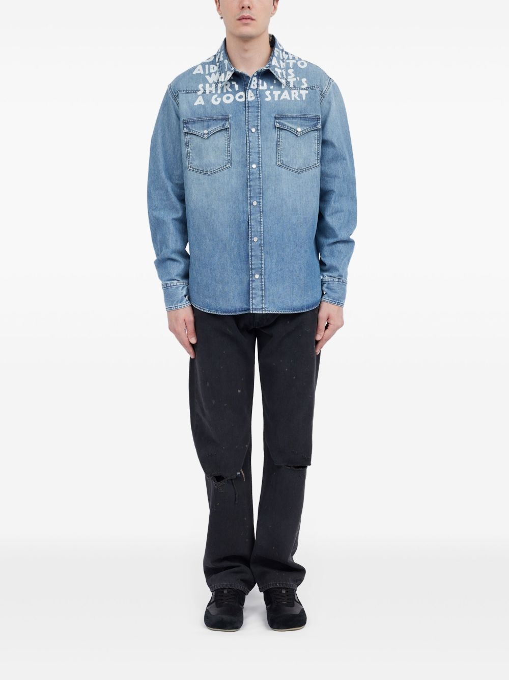 slogan-print denim shirt - 2