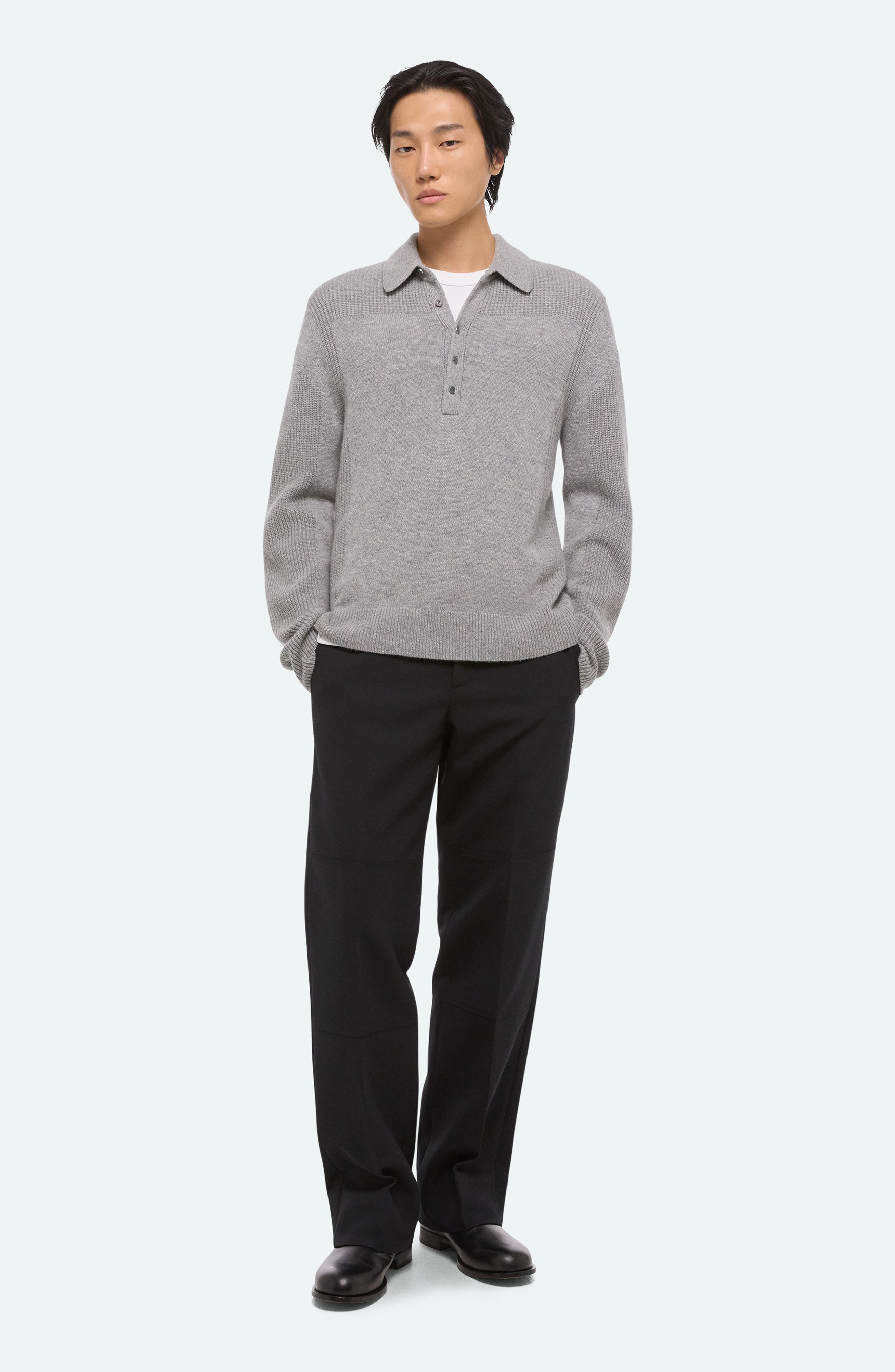 Helmut Lang Block Polo Sweater in Grey Melange - 7