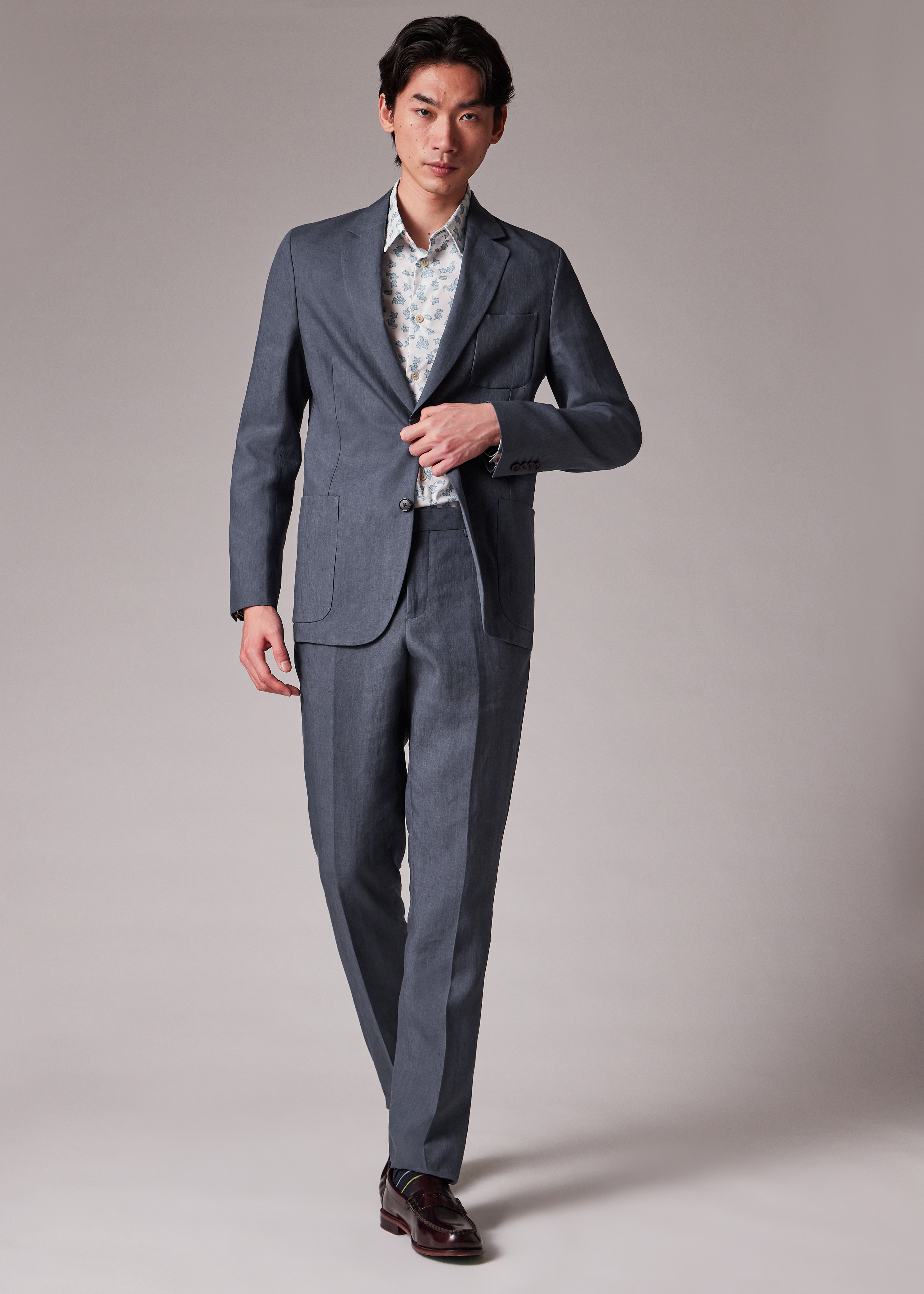 Tapered-Fit Stone Blue Linen Trousers - 3