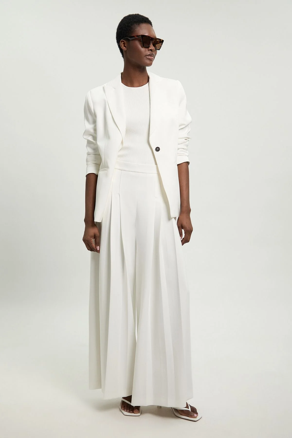 Petite Tailored Structured Crepe Pleated Wide Leg Trousers - 1