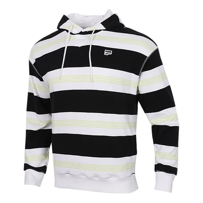PUMA Downtown Striped Hoodie 'Black White Green' 599188-02 - 1