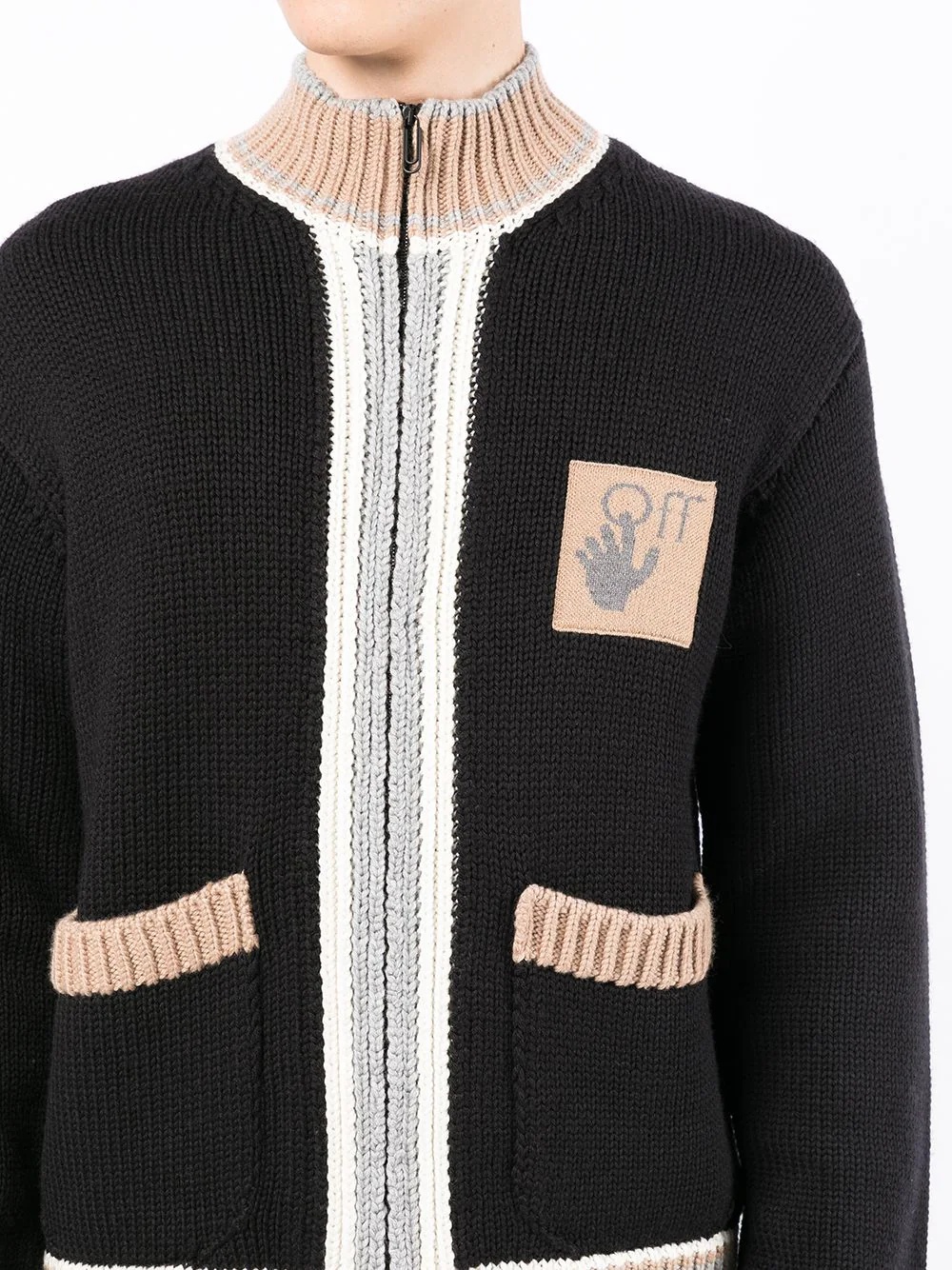 Varsity-stripe logo-patch knitted cardigan - 5