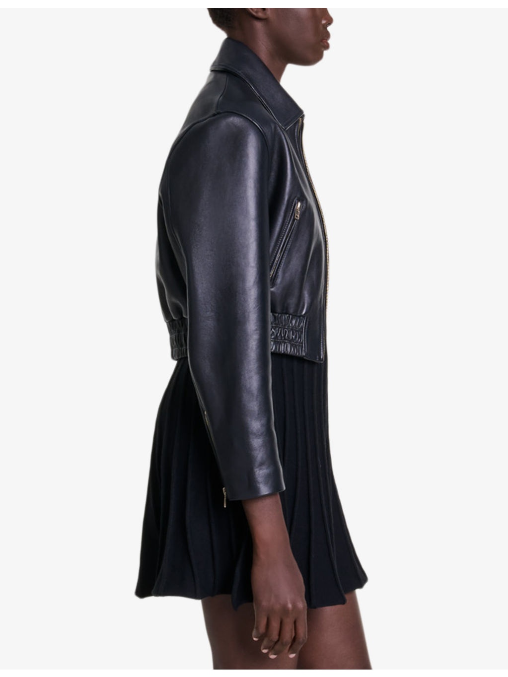 Regular-fit zip-up cropped leather jacket - 3