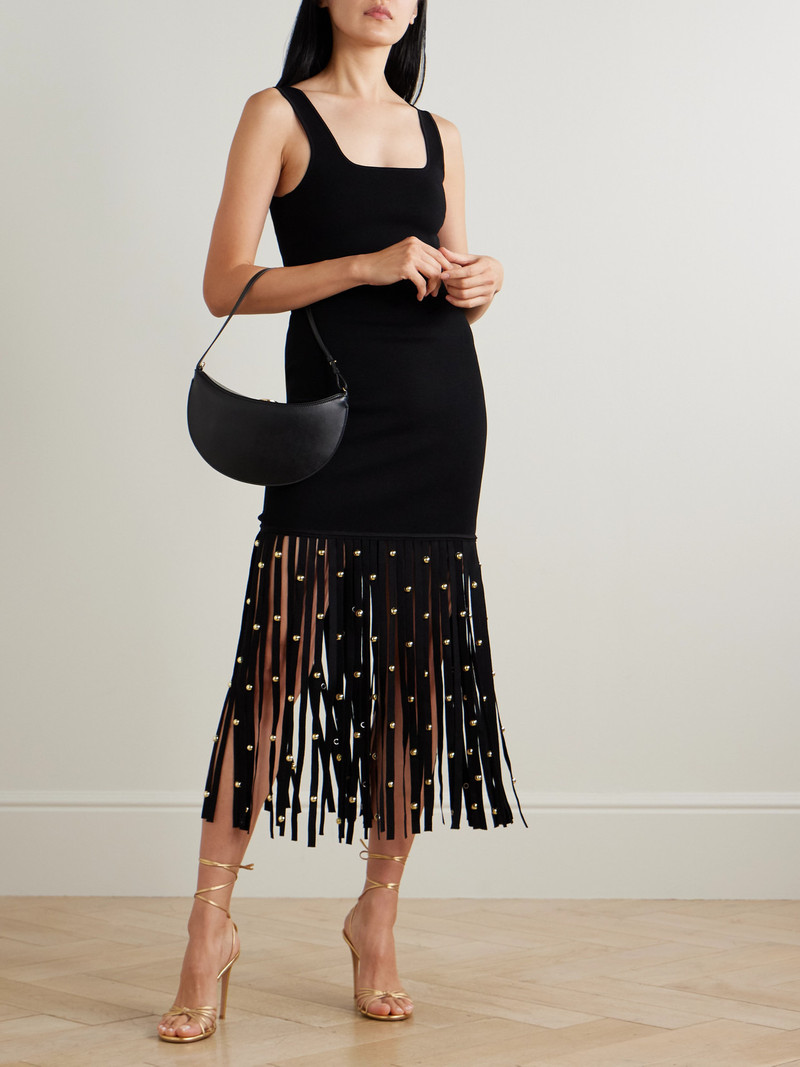 SIMKHAI Romelia Embellished Fringed Stretch-knit Midi Dress outlook