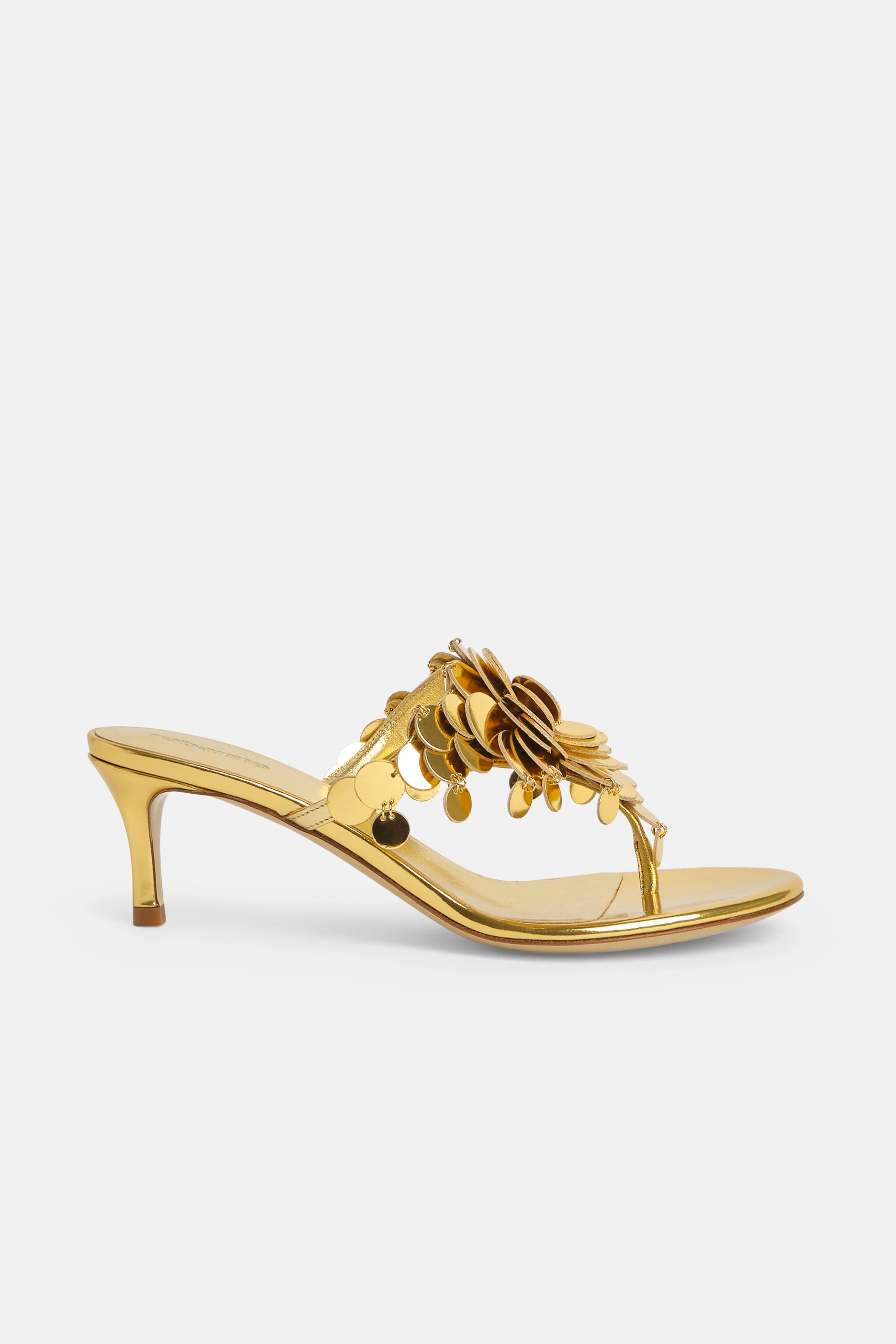 KITTEN HEEL SANDALS IN GOLD WITH SEQUINS EMBELLISHMENTS - 1