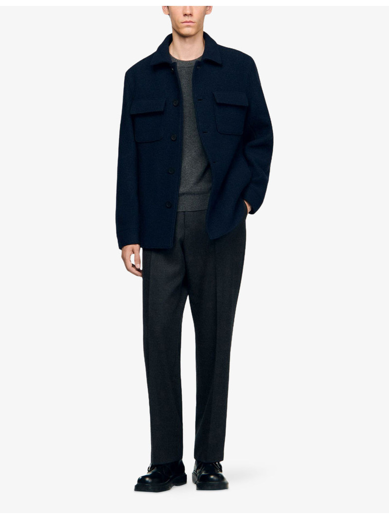 Sandro Patch-Pocket Long-Sleeve Wool Overshirt outlook