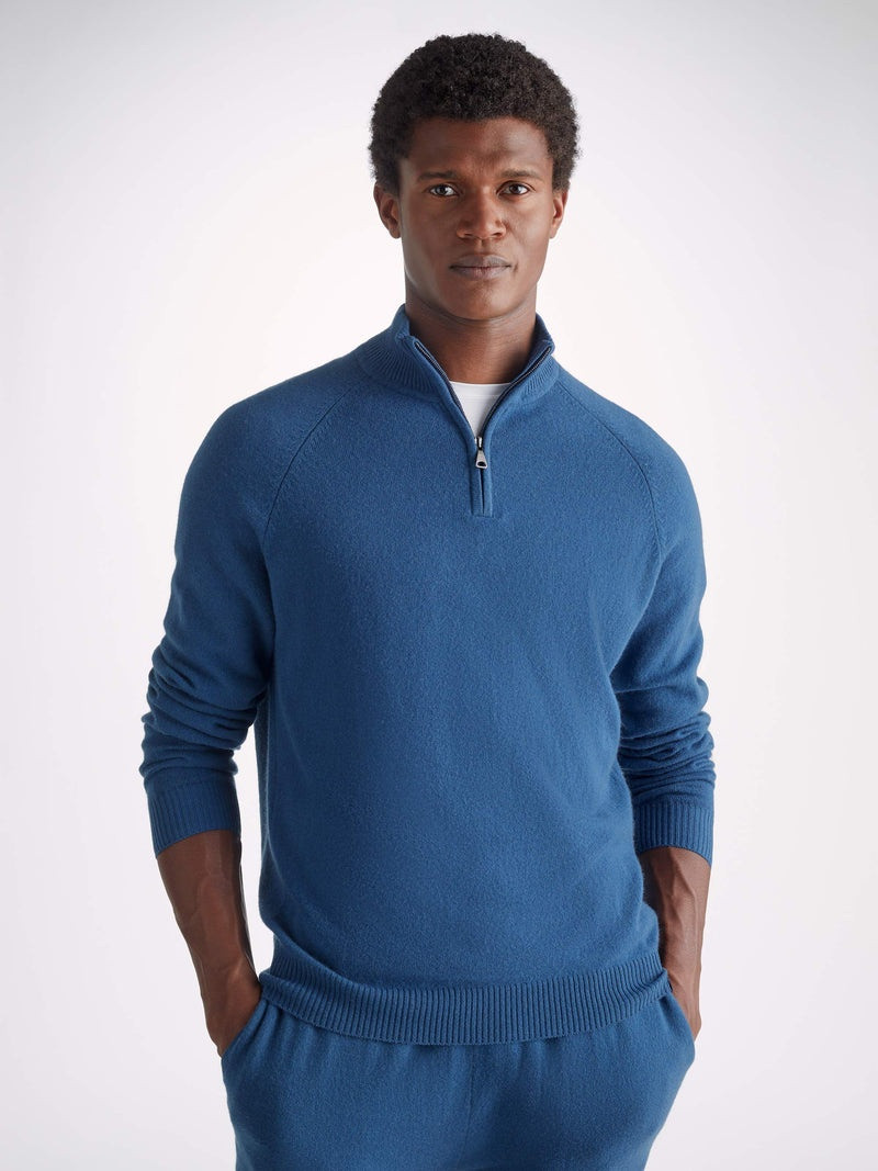 Men's Haf-Zip Sweater Finley 10 Cashmere Denim 4