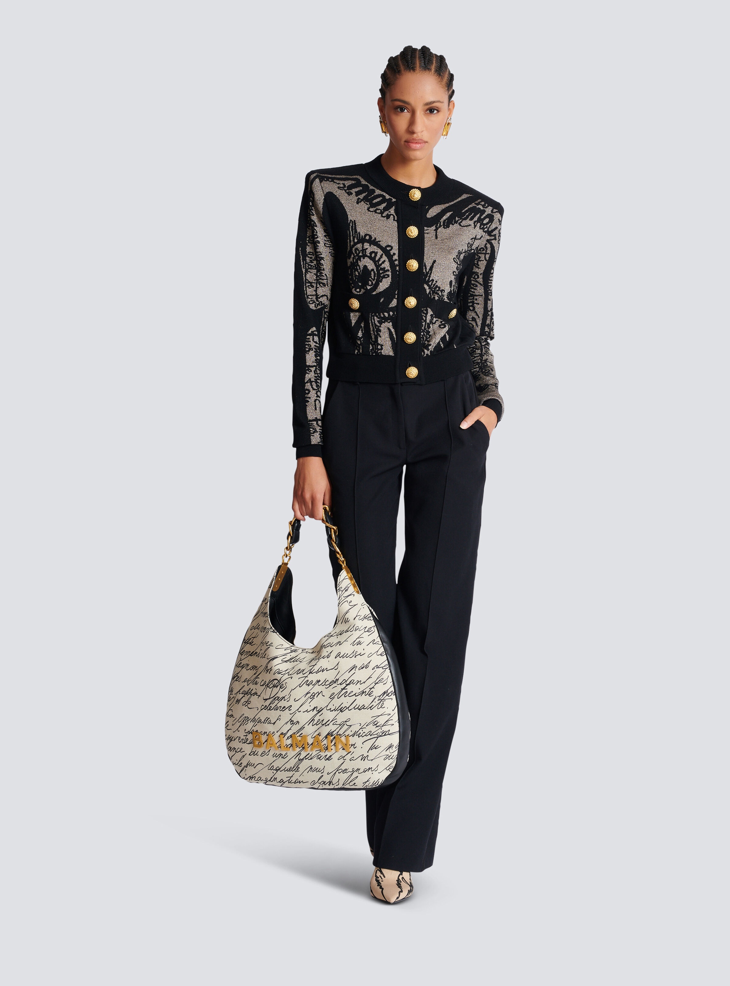 Jacquard knit cardigan with body motif - 2