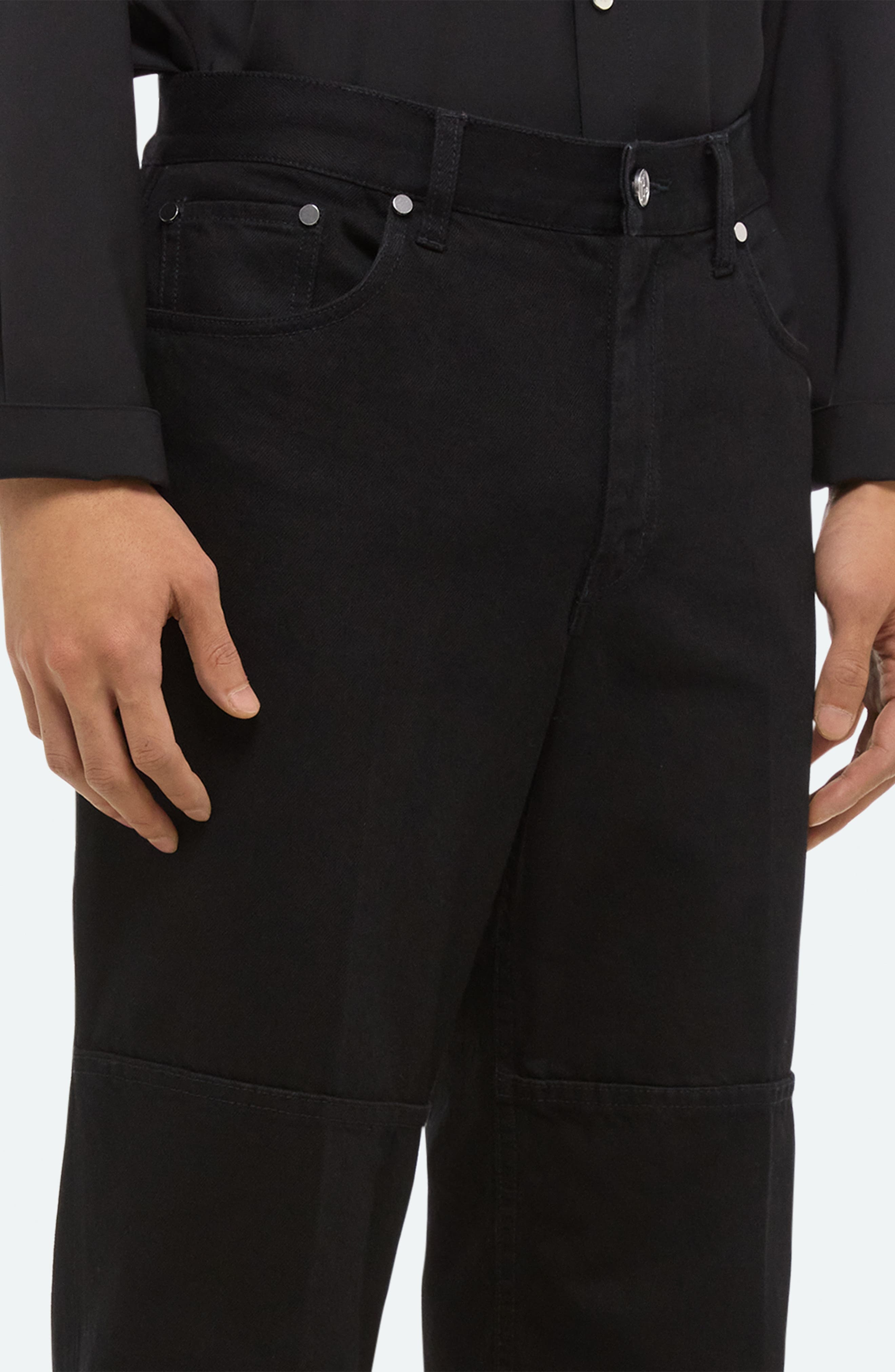 Helmut Lang Exposed Back Zip Detail Carpenter Jeans in Rinsed Black - 4