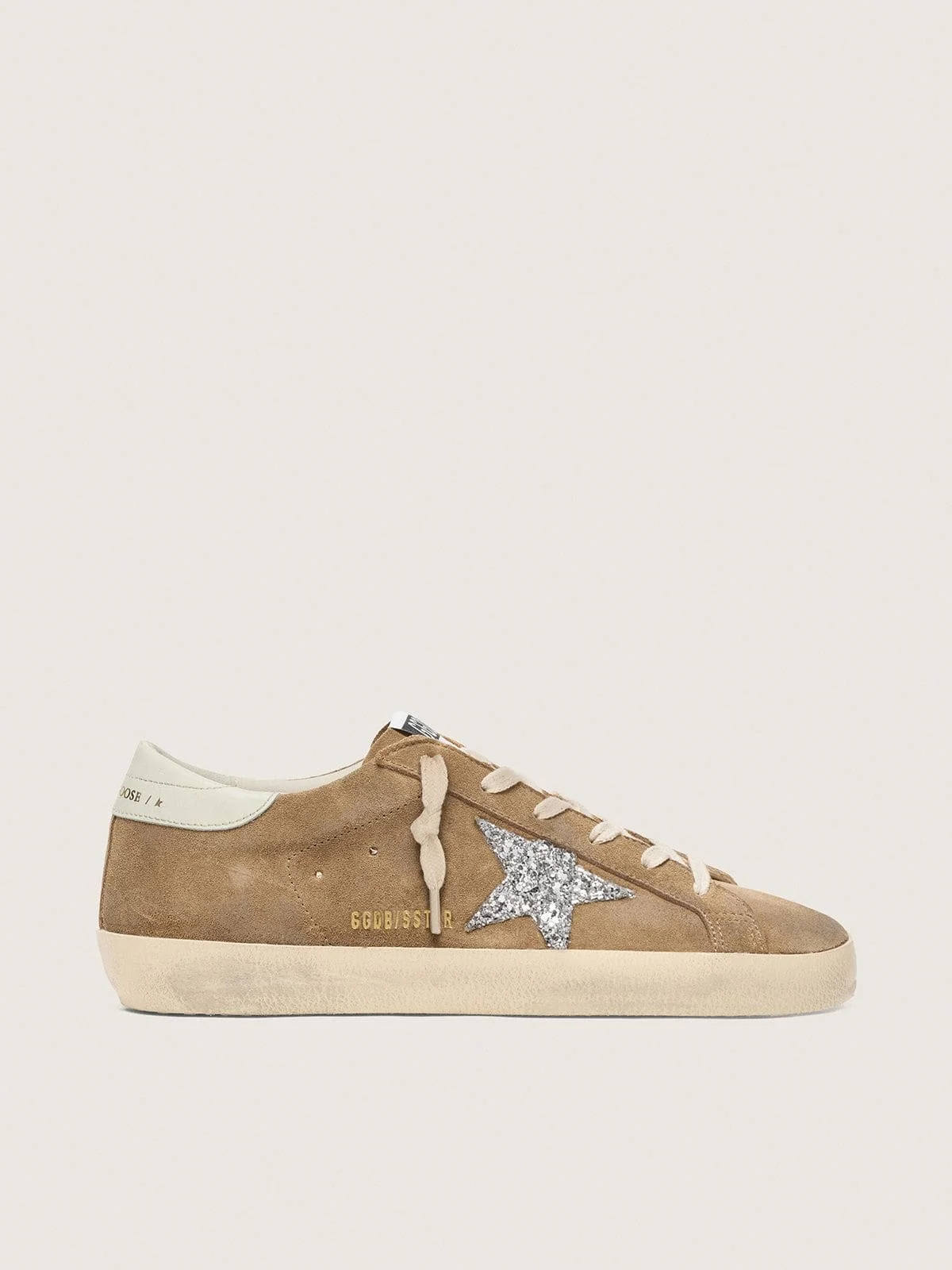 Women’s Super-Star in tobacco suede with silver glitter star - 1
