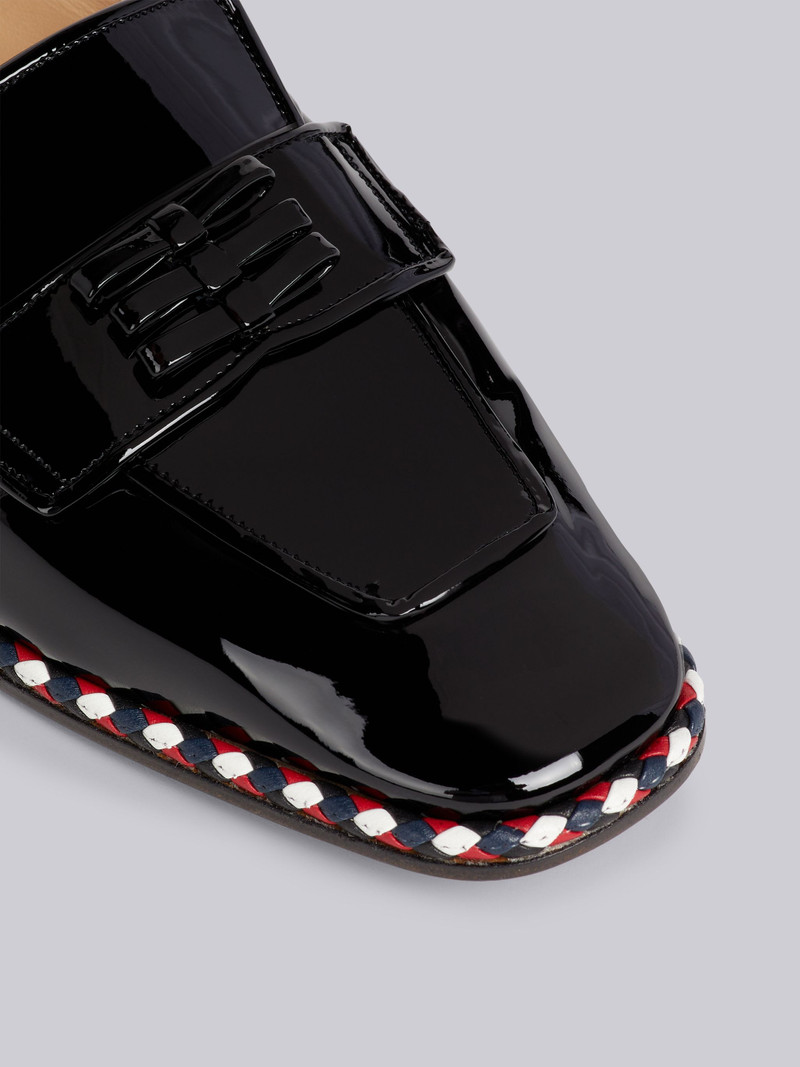 Thom Browne Black Soft Patent Leather Stripe Cord Trimmed Leather Sole Bow Detail Soft Loafer outlook
