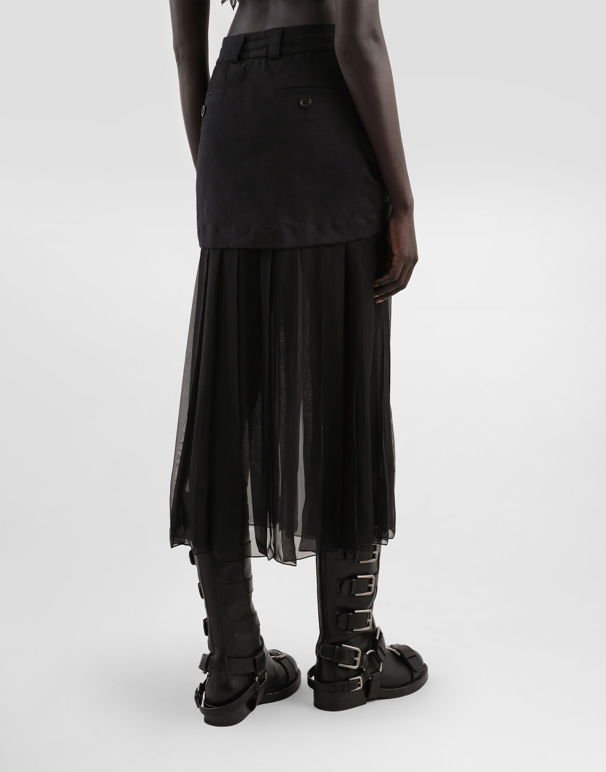 Twill midi skirt with chiffon - 5