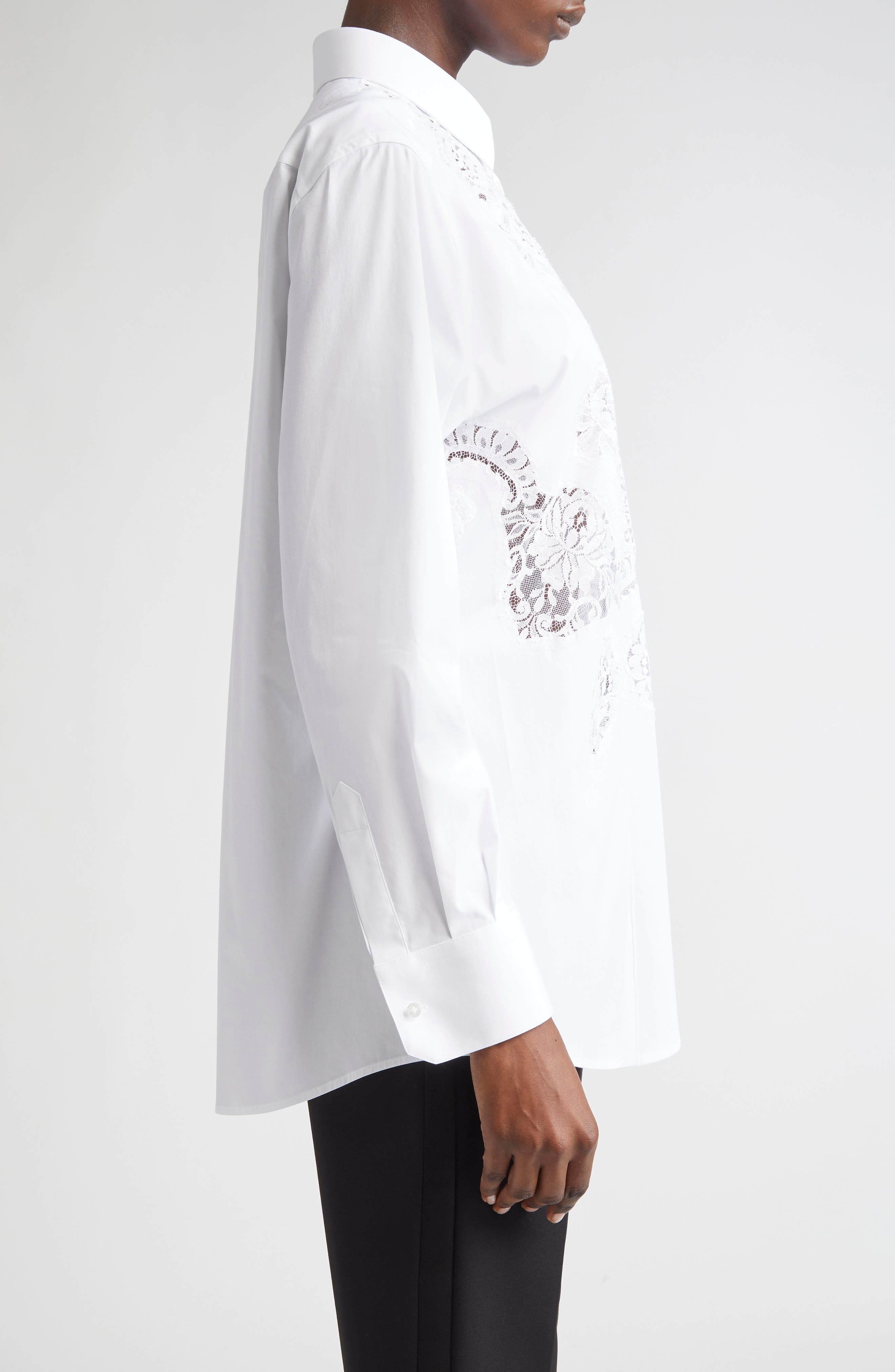 Dolce&Gabbana Cordonetto Lace Detail Poplin Button-Up Shirt in W0800 Bianco Ottico at Nordstrom - 4