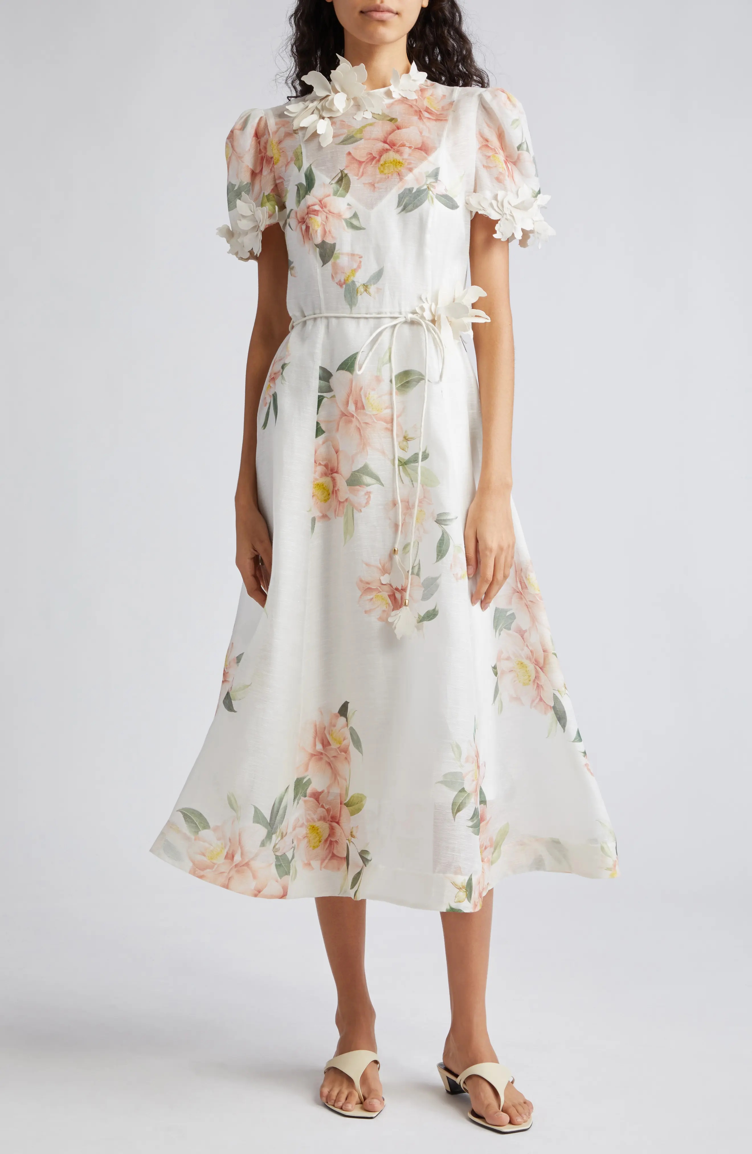 Natura Liftoff Floral Linen & Silk Organza Midi Dress - 1