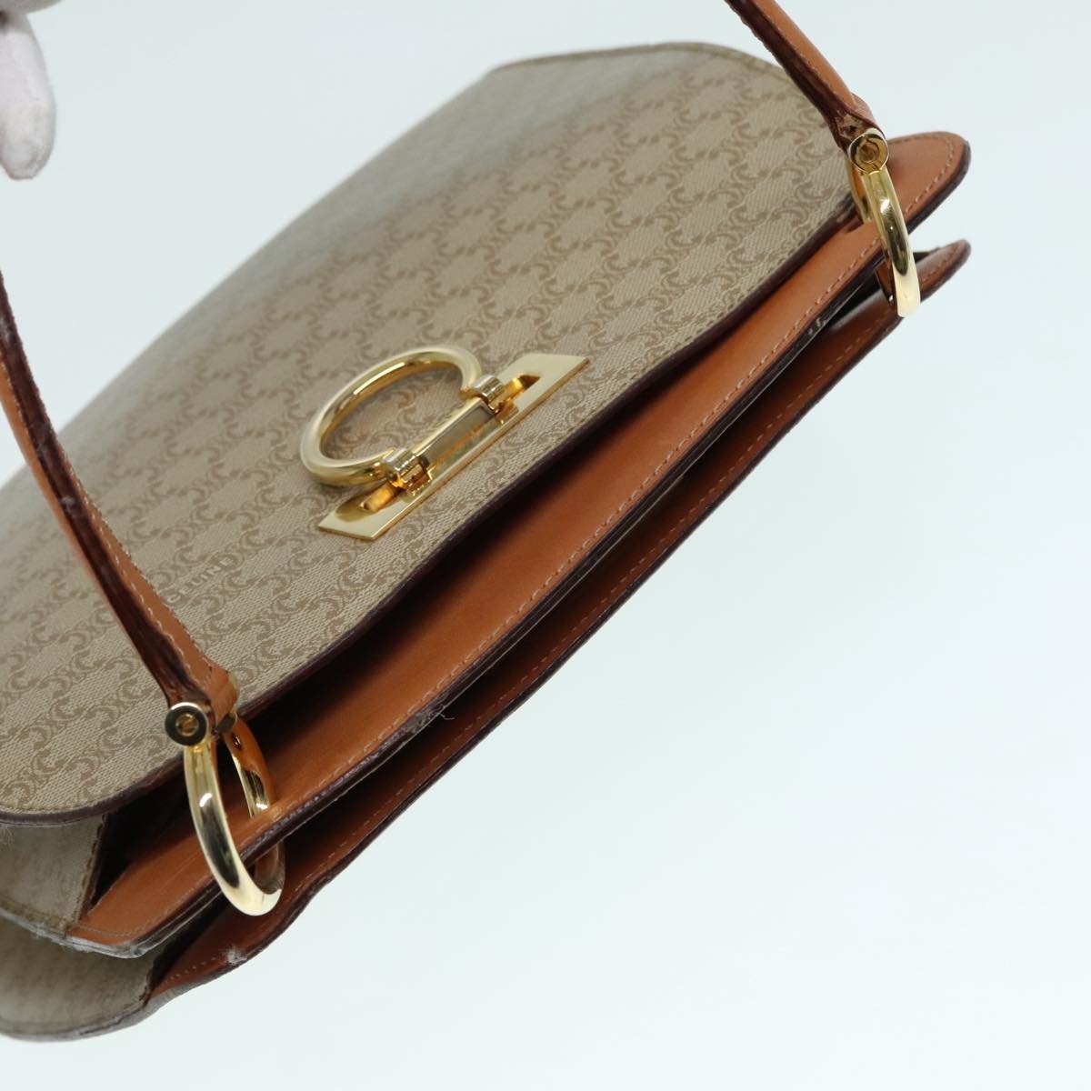 CELINE Macadam Canvas Hand Bag Beige Gold - 6