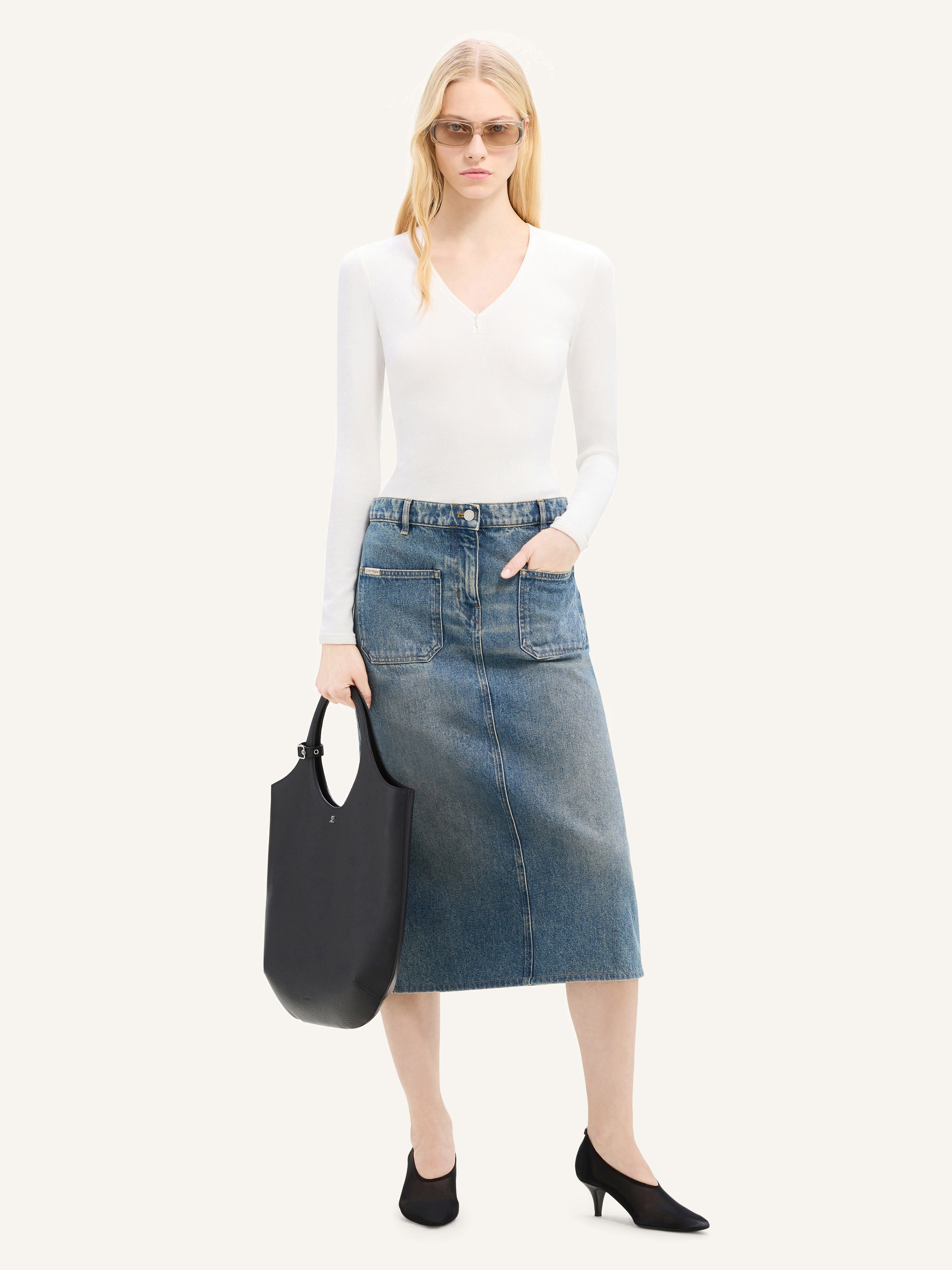 2-POCKET DENIM SKIRT - 2