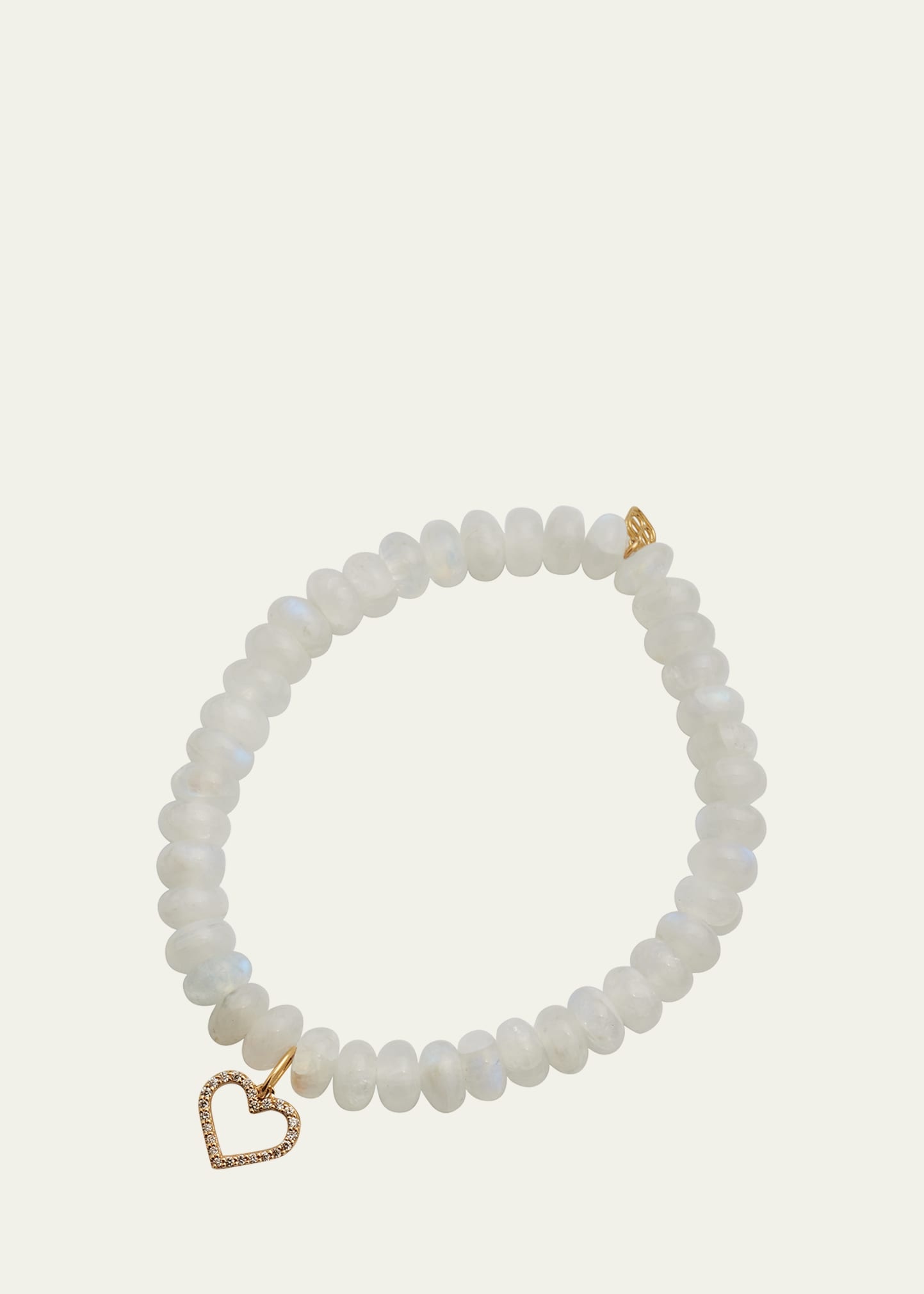 14k Gold Moonstone Beaded Bracelet with Diamond Heart Charm - 1