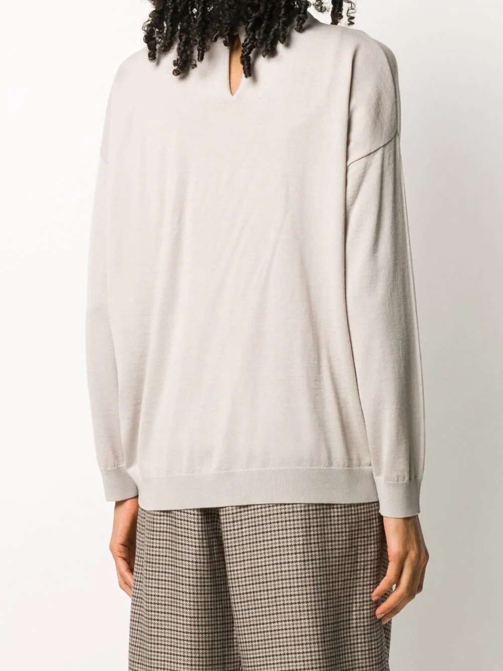 beaded-collar crew neck jumper - 4