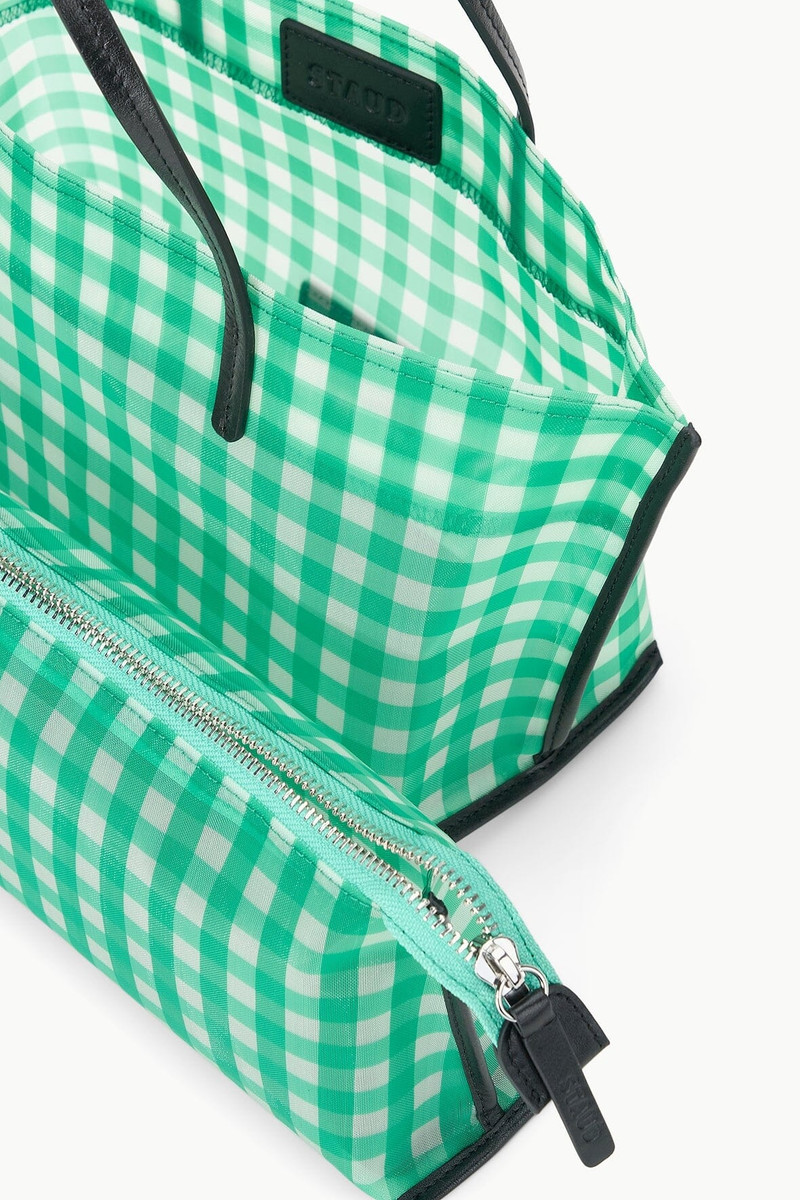 STAUD CHRISTOS MINI MESH TOTE JADE GINGHAM 3