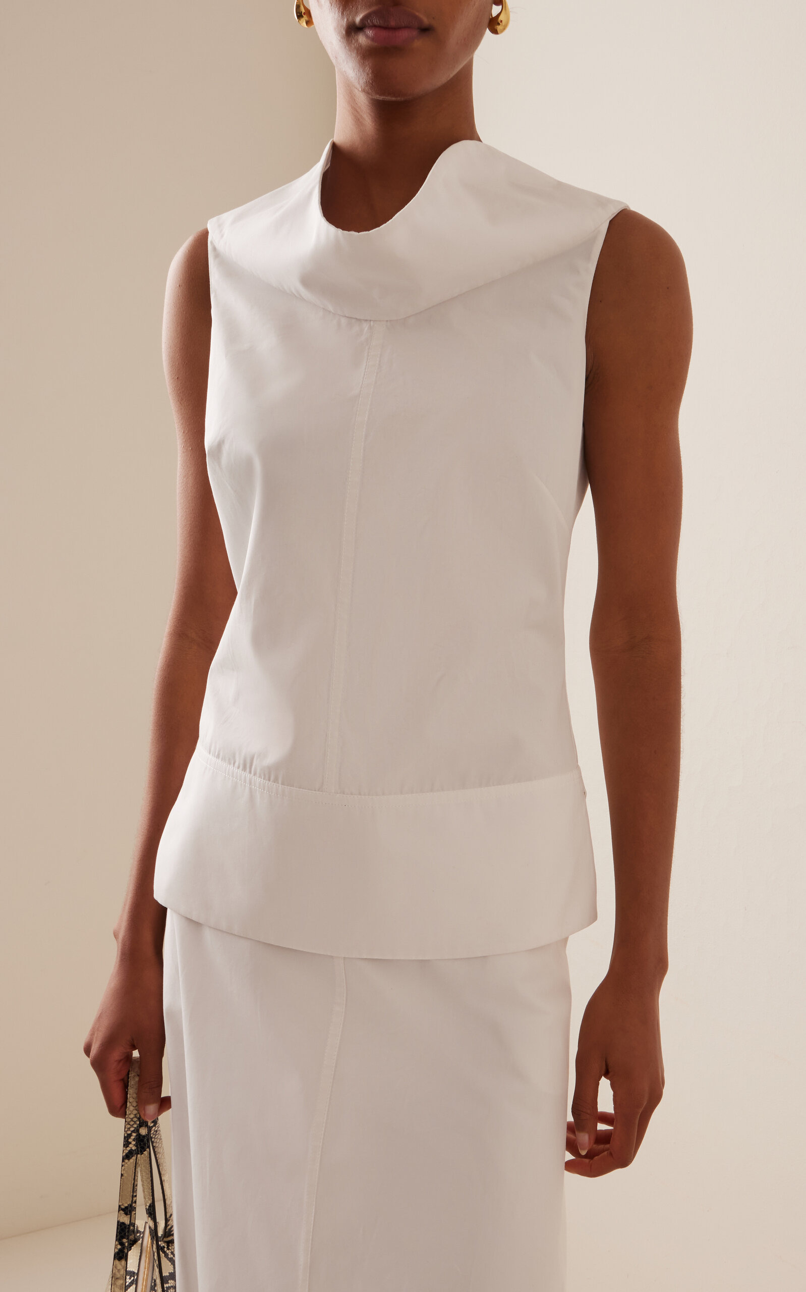 The Bowie Draped Cotton Poplin Top white - 2