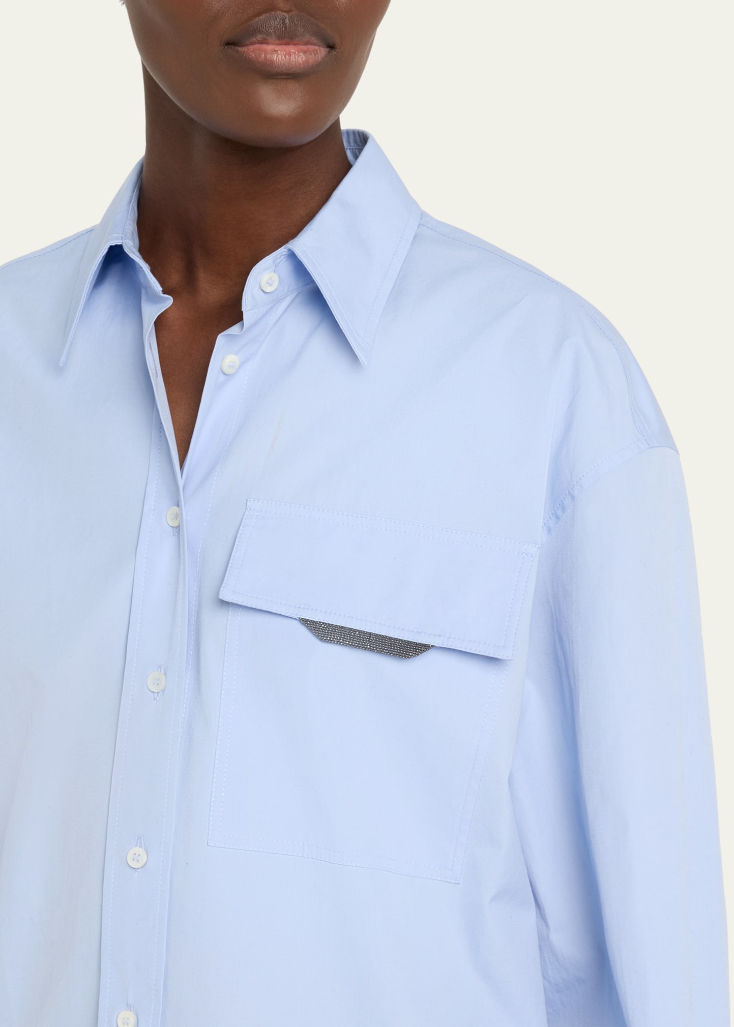 Matte Poplin Shirt with Monili Flap Pocket - 5