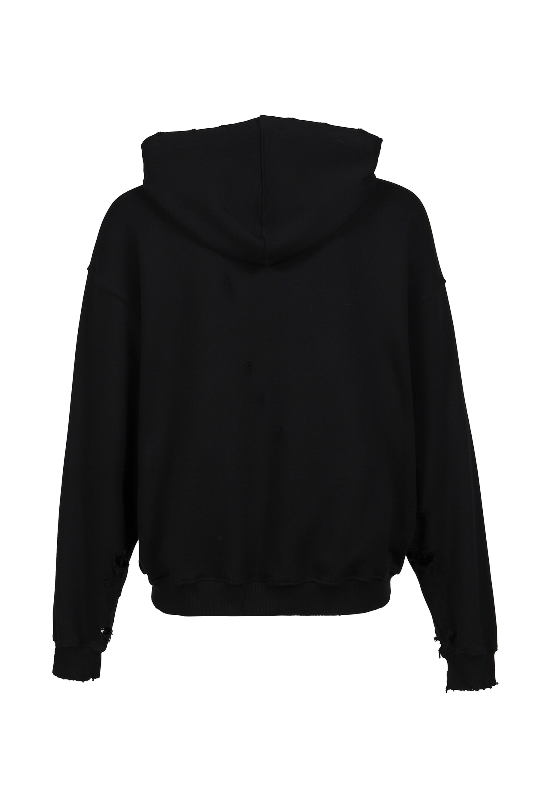 CURVED ZIP-UP ROUND HEM HOODIE DAMAGED / BLK - 2