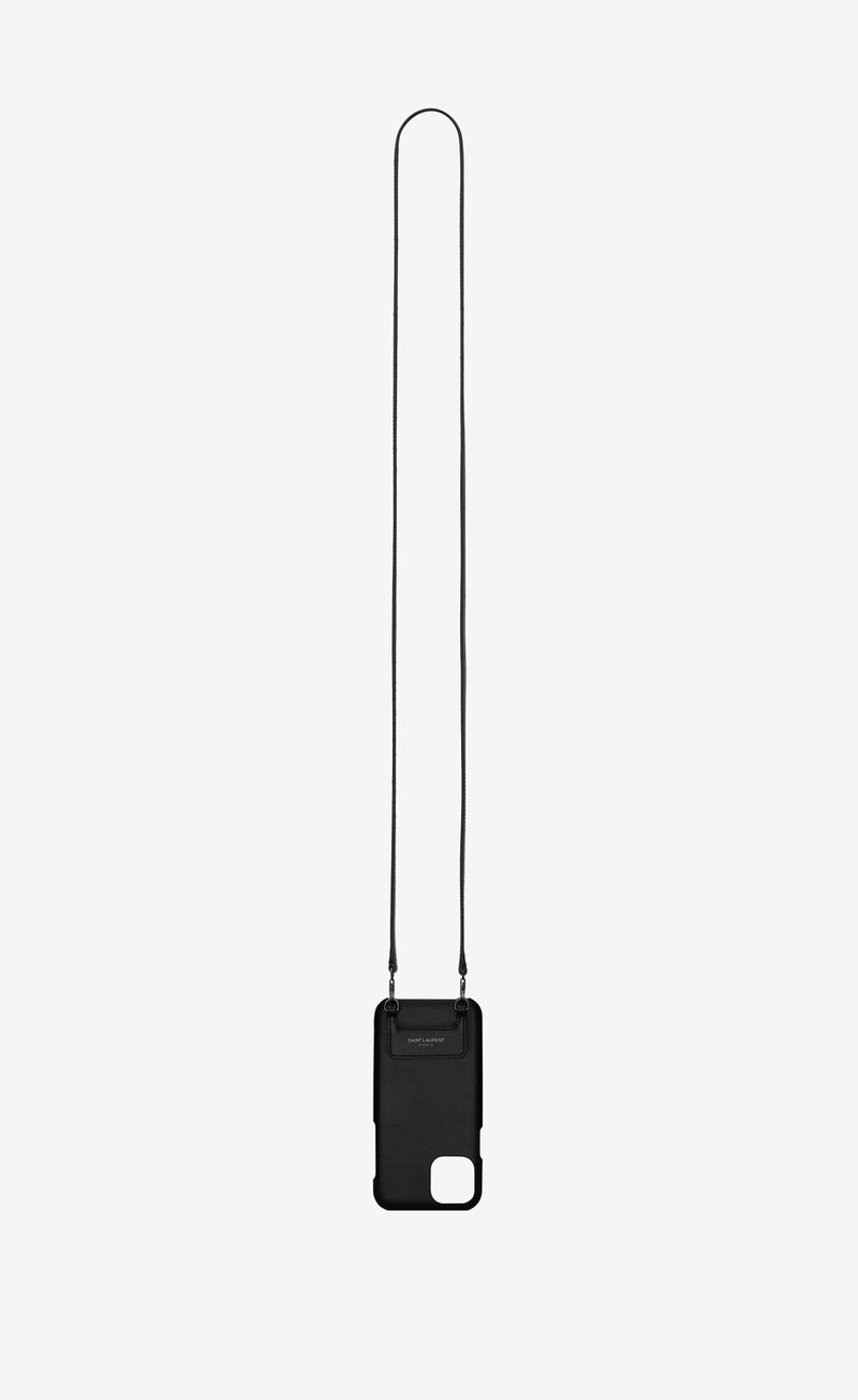 saint laurent paris iphone 11 crossbody case in smooth leather - 1