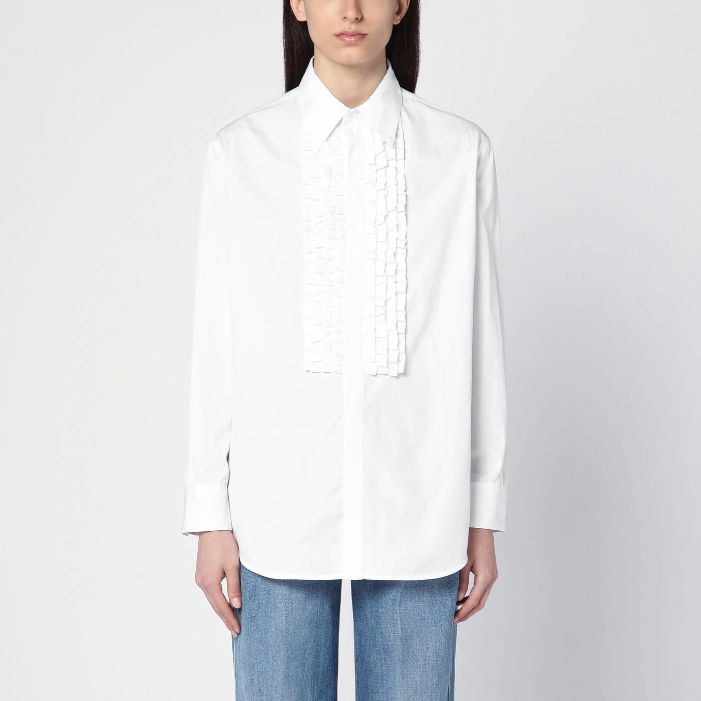 White poplin ruffle shirt - 1