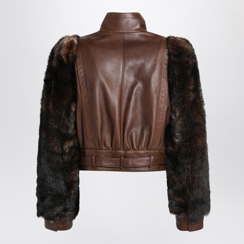 Chloé cropped leather and shearling jacket - 2