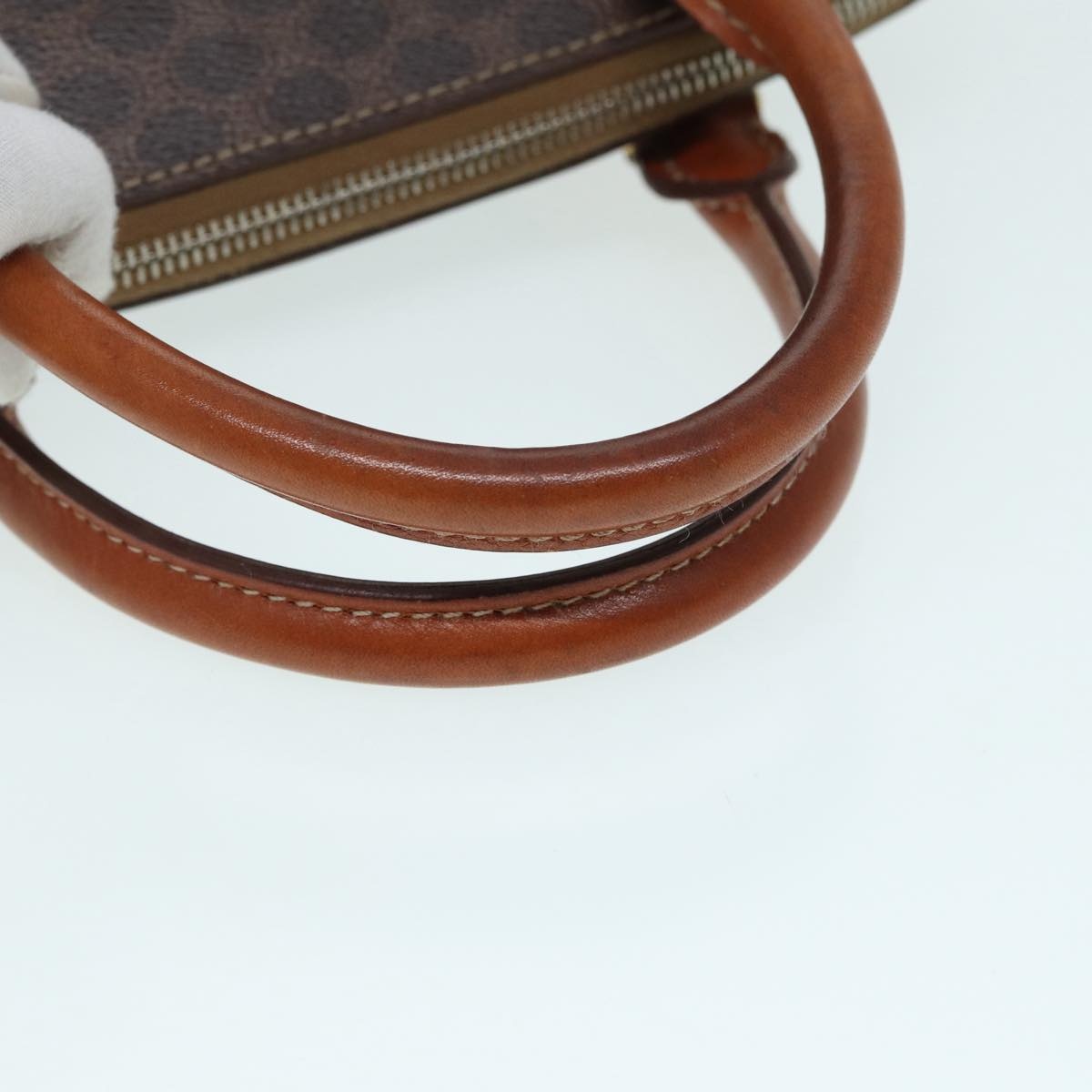 CELINE Macadam Canvas Hand Bag Pvc Leather Brown Gold - 7