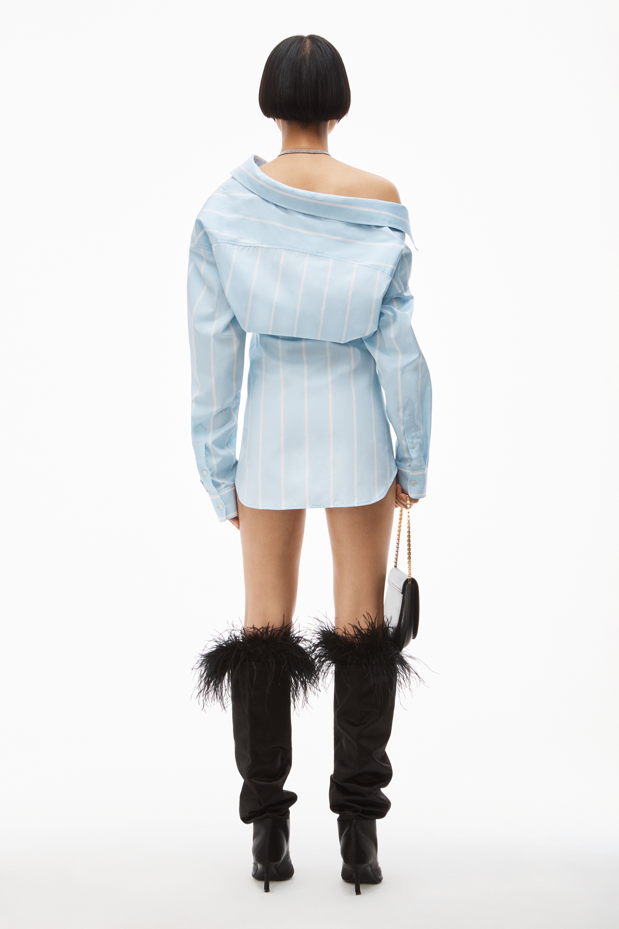 OFF-SHOULDER SHIRT DRESS IN COTTON POPLIN - 5