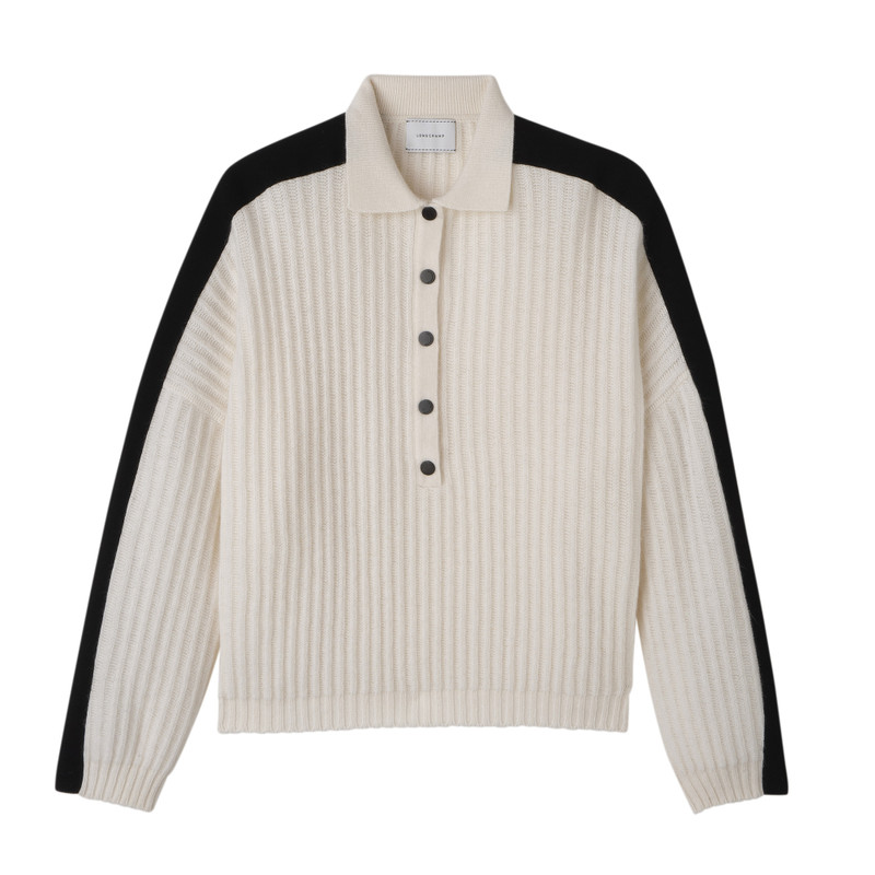 Polo collar jumper Ecru - Knit 1