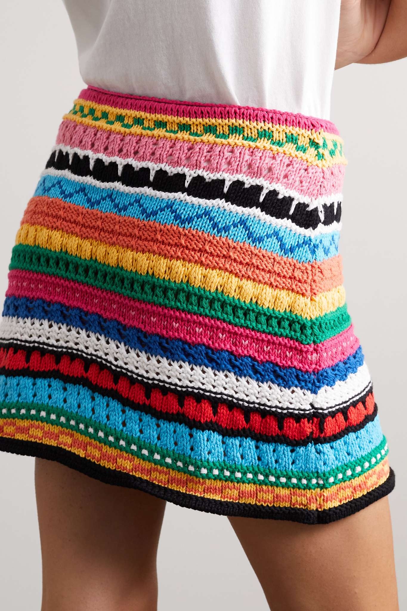 Over The Horizon striped crocheted cotton mini wrap skirt - 4