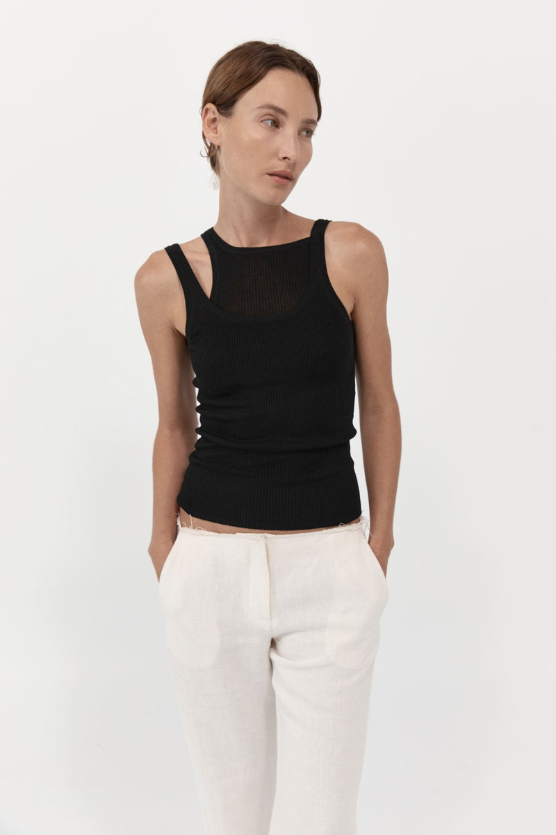 ST. AGNI Double Layer Knit Singlet - Black outlook