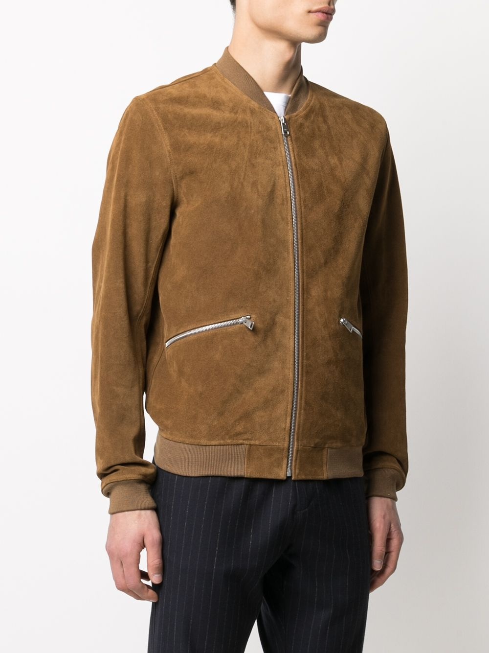 zipped leather bomber jacket - 3