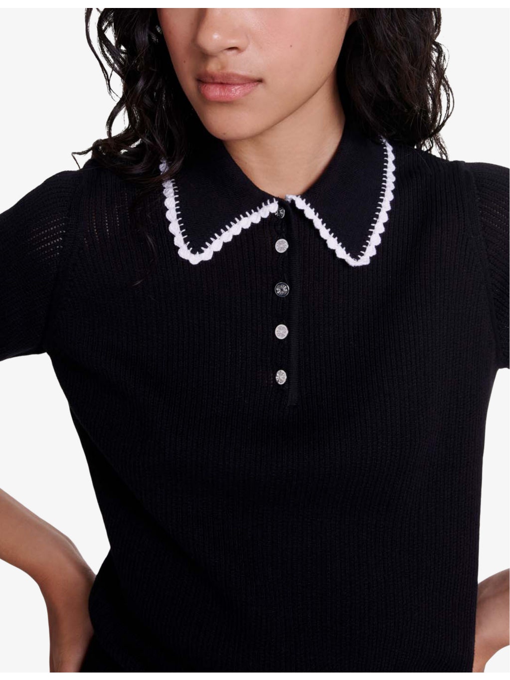 Pointelle-collar short-sleeve cotton polo shirt - 5