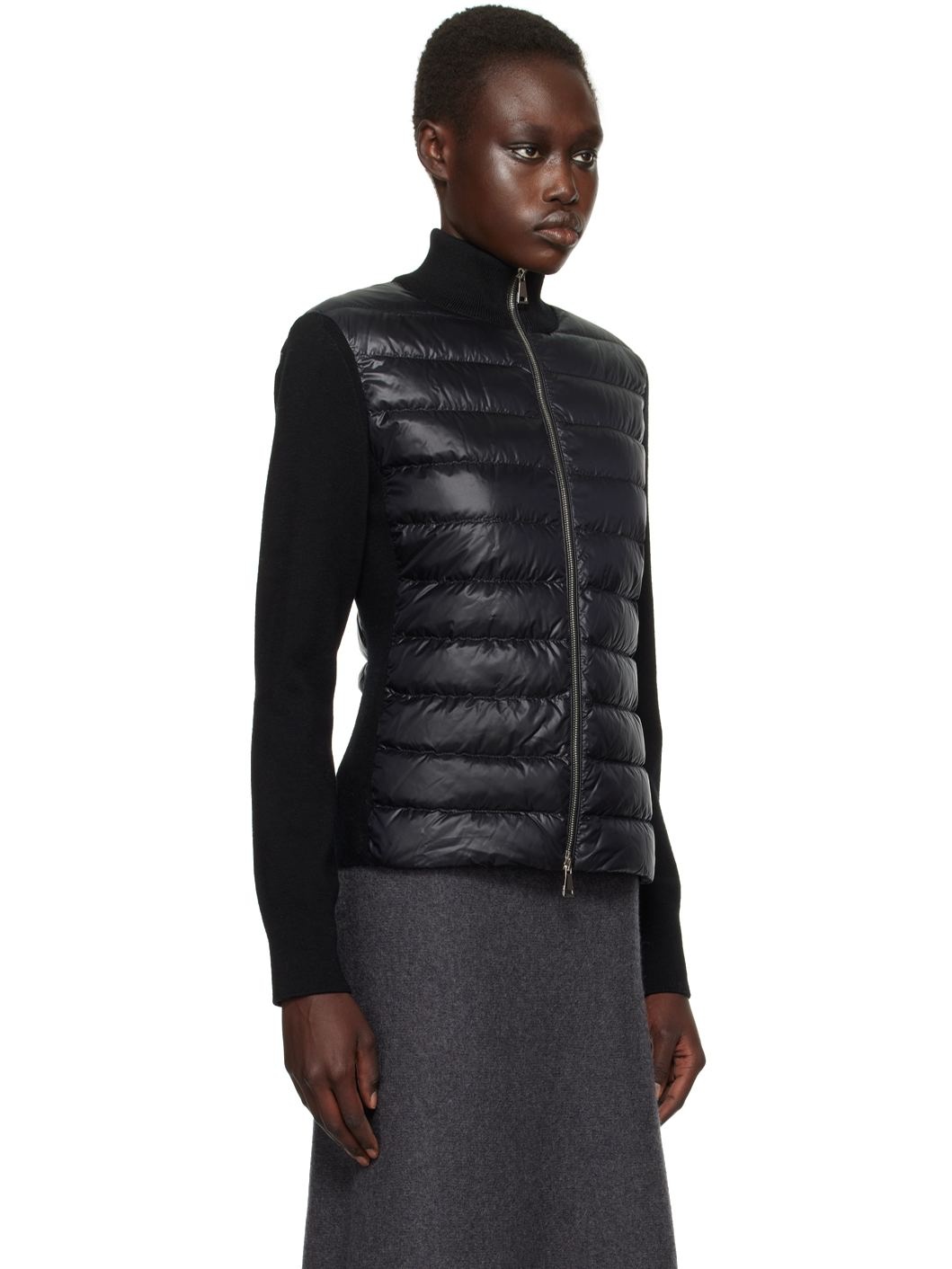Black Padded Wool Down Jacket - 2