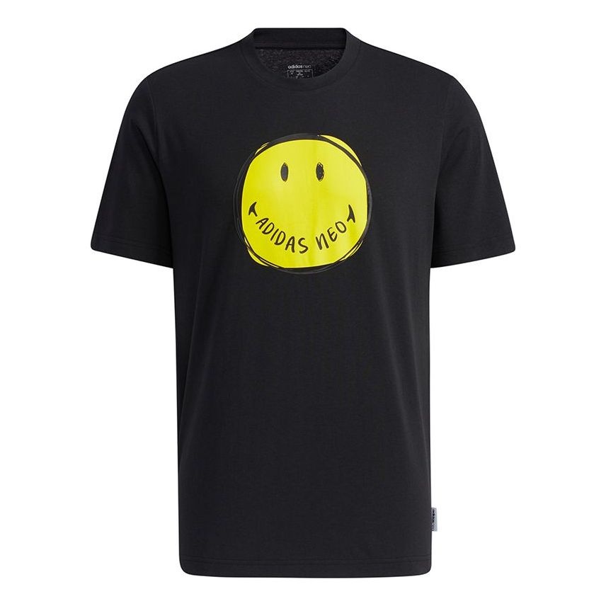 adidas neo M Smly Tee 1 Smiling Face Printing Sports Round Neck Short Sleeve Black H62013 - 1