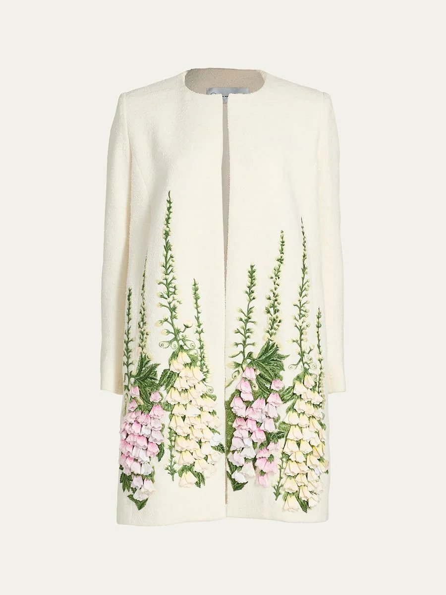 Foxglove Embroidered Tweed Collarless Jacket - 1
