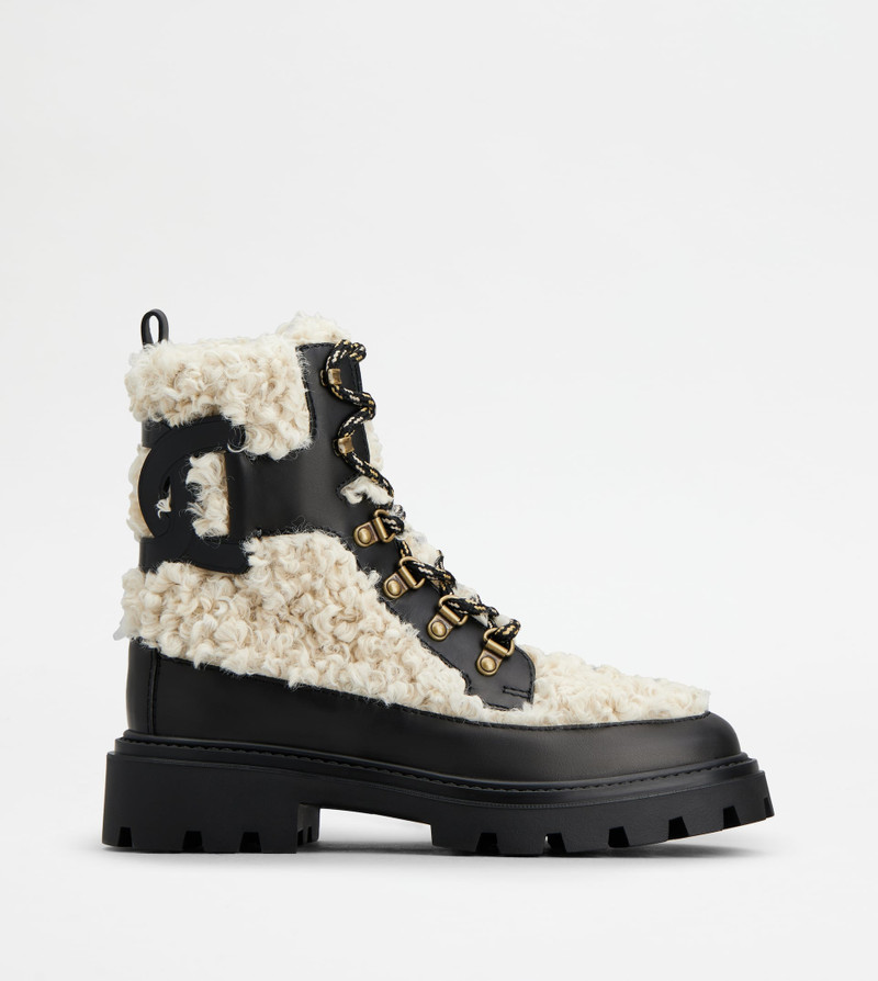 KATE ANKLE BOOTS IN BOUCLÉ FABRIC AND LEATHER - BLACK, OFF WHITE 1