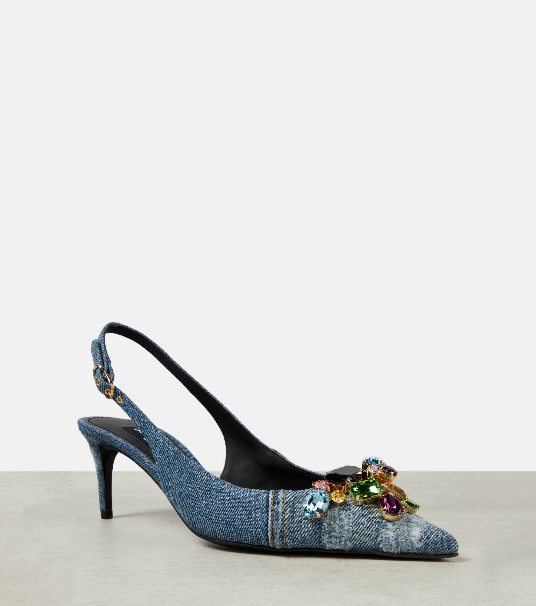 Embellished denim slingback pumps - 6