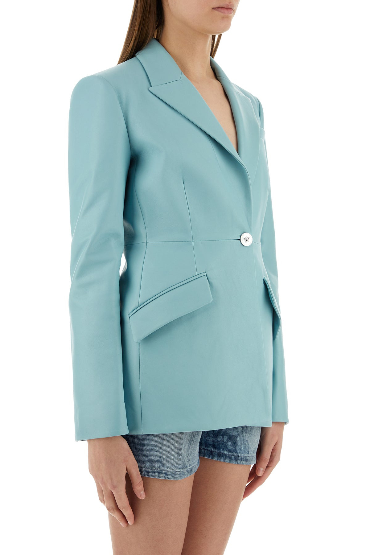 Light-blue leather blazer - 3
