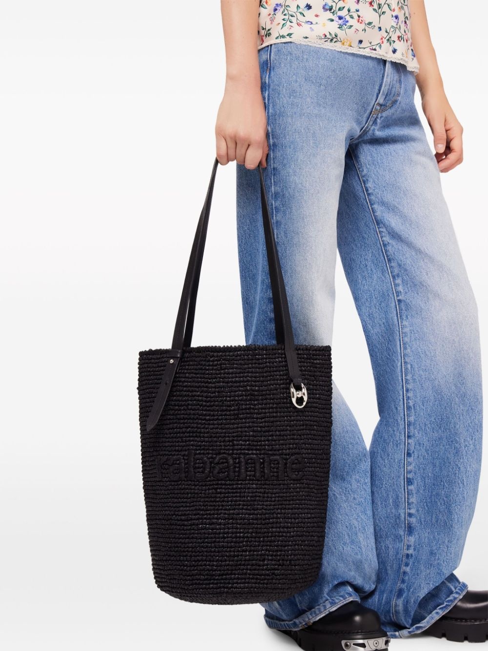 logo-embroidered raffia tote bag - 2