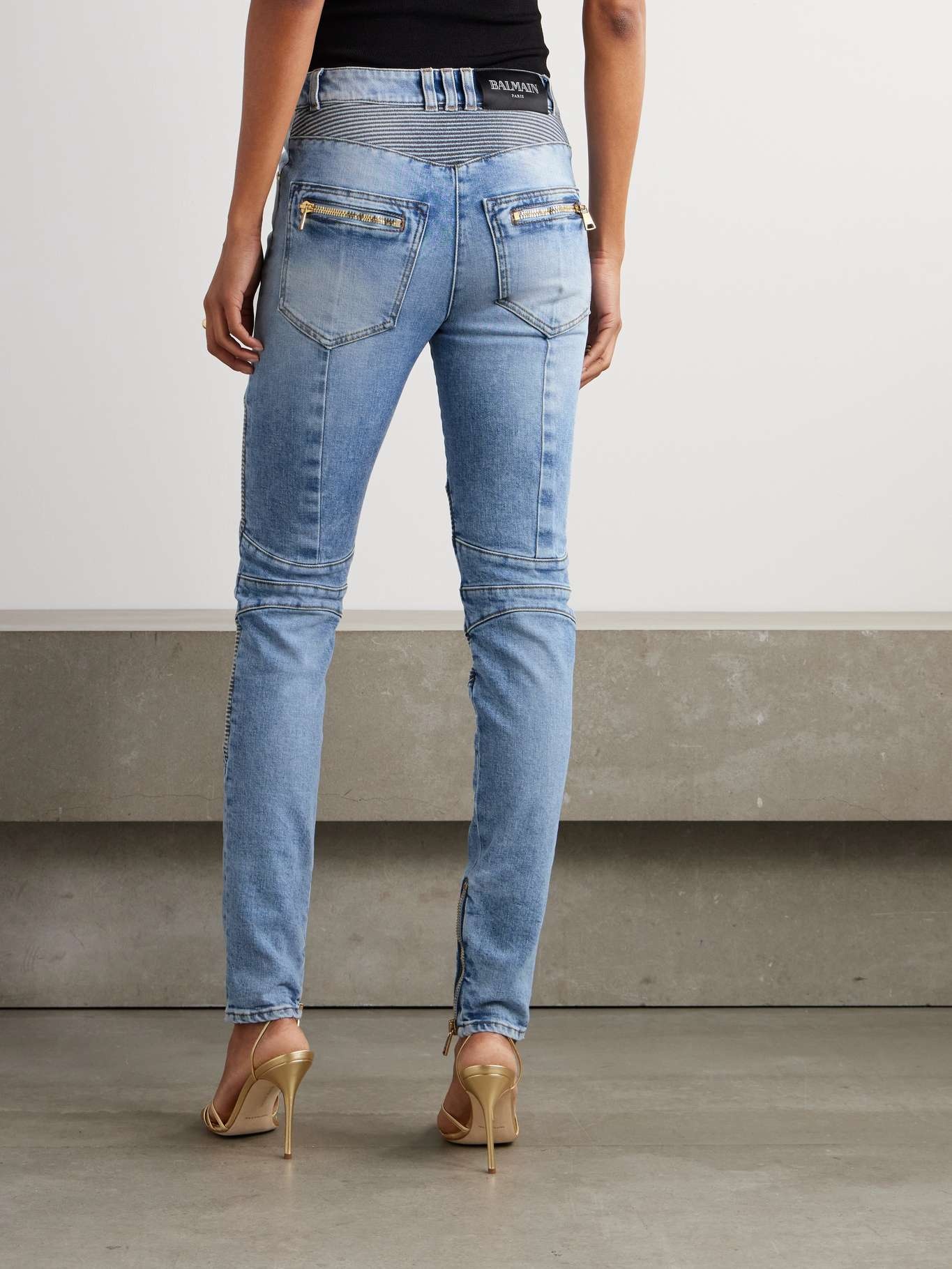 Embellished paneled high-rise skinny jeans Light denim - 3