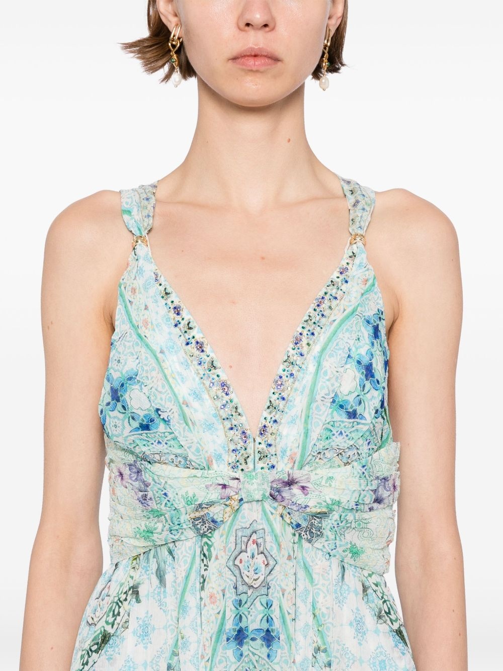 bead-strap gathered panelled dress - 5