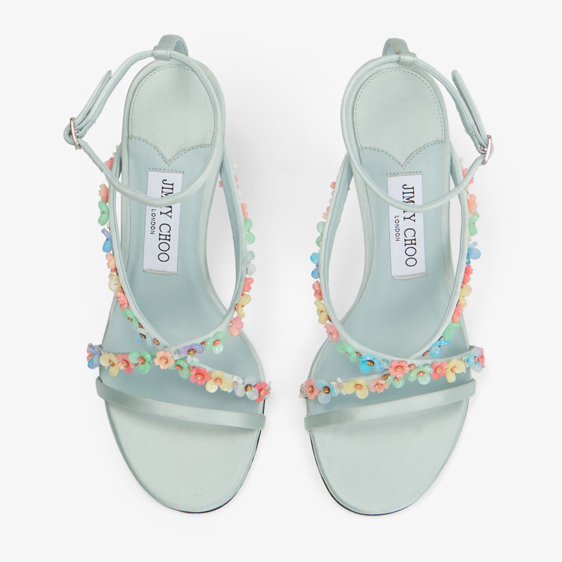 Blanche 90 Light Verde Satin Sandal with Daisy Embroidery 4