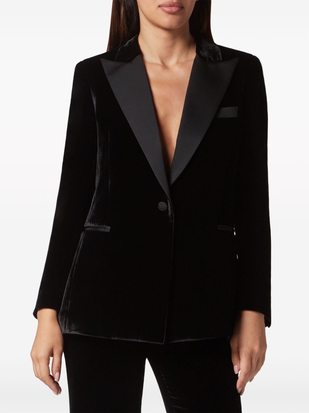 single-breasted velvet blazer - 2