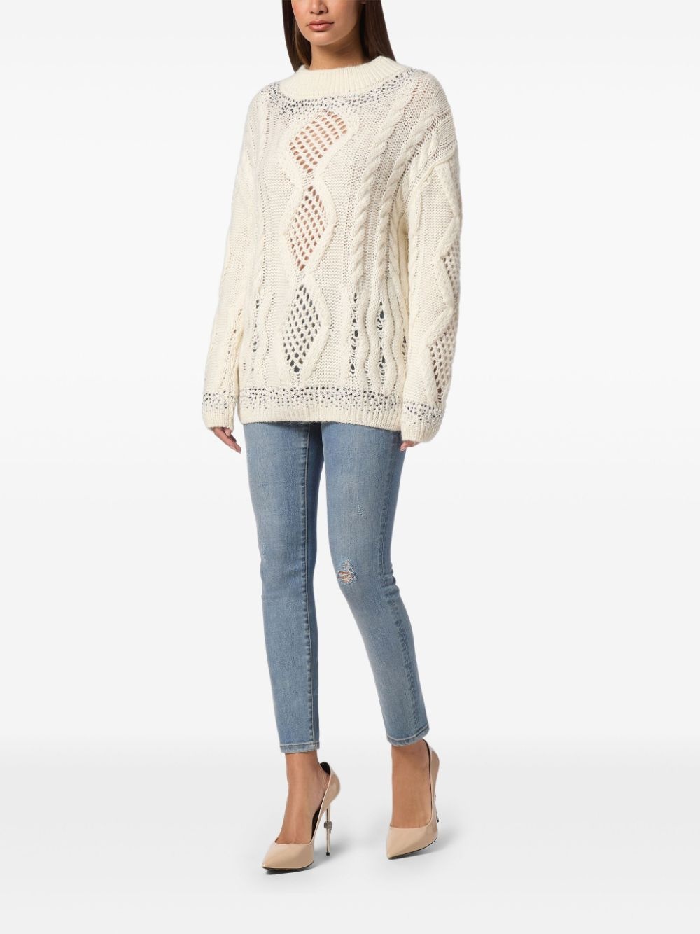 rhinestone-embellished cable-knit sweater - 2