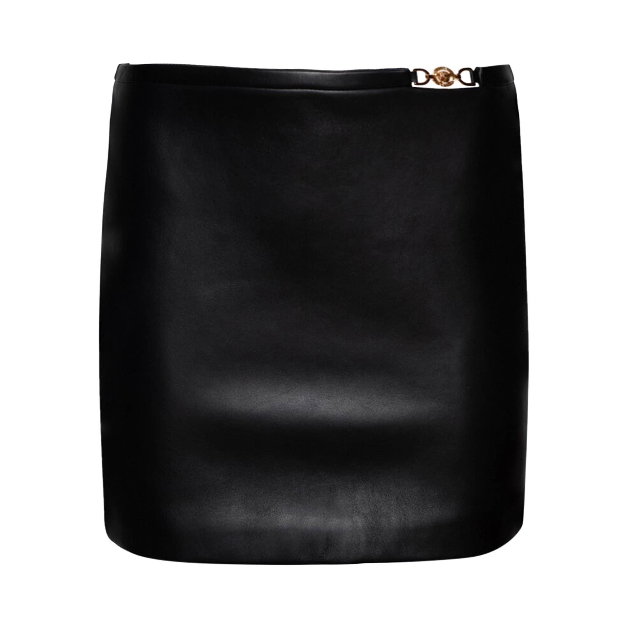 Versace Art Denver Plonge Leather Mini Skirt 'Black' - 1