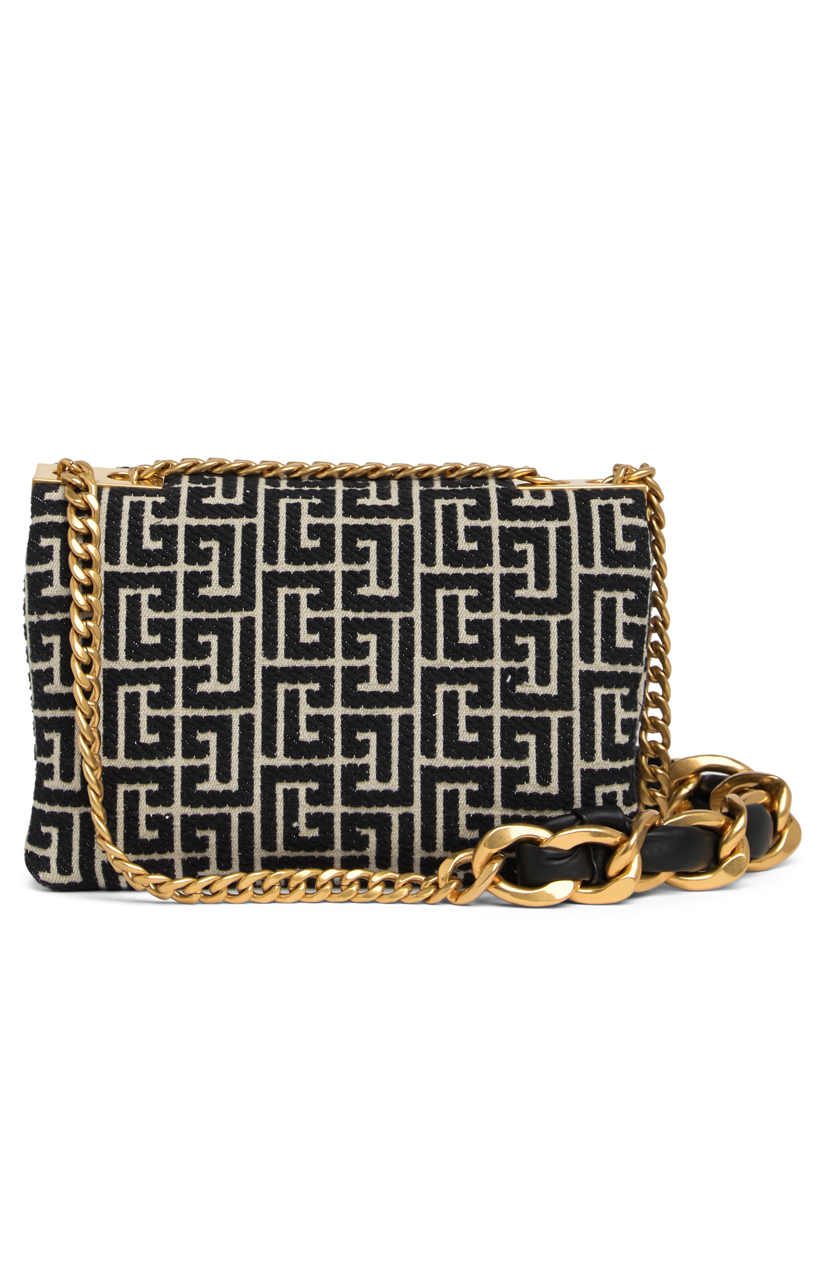 Balmain Small 1945 Soft Monogram Jacquard Crossbody Bag in Ivory/Black at Nordstrom - 2